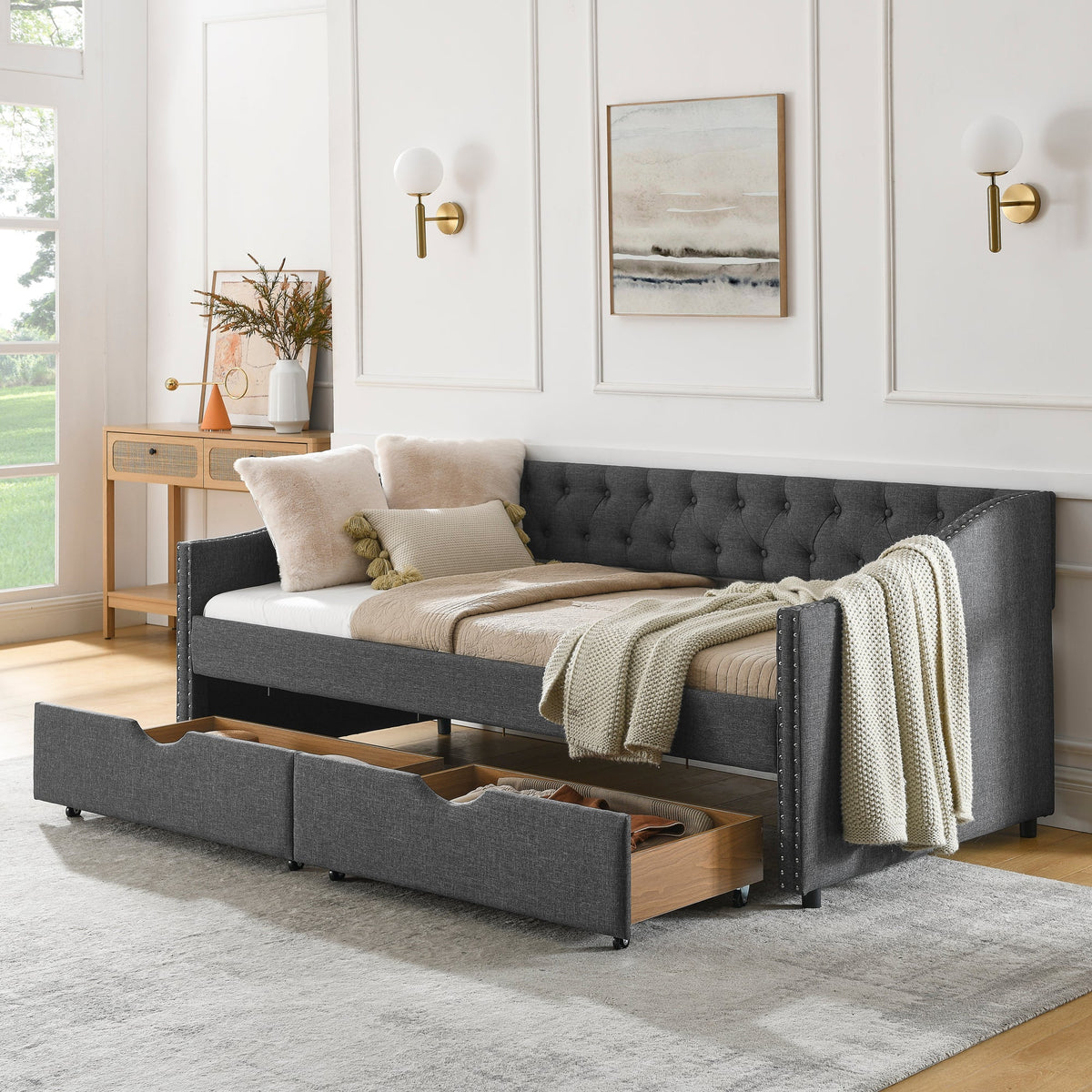 Twin Size Upholstered Daybed with Drawers
