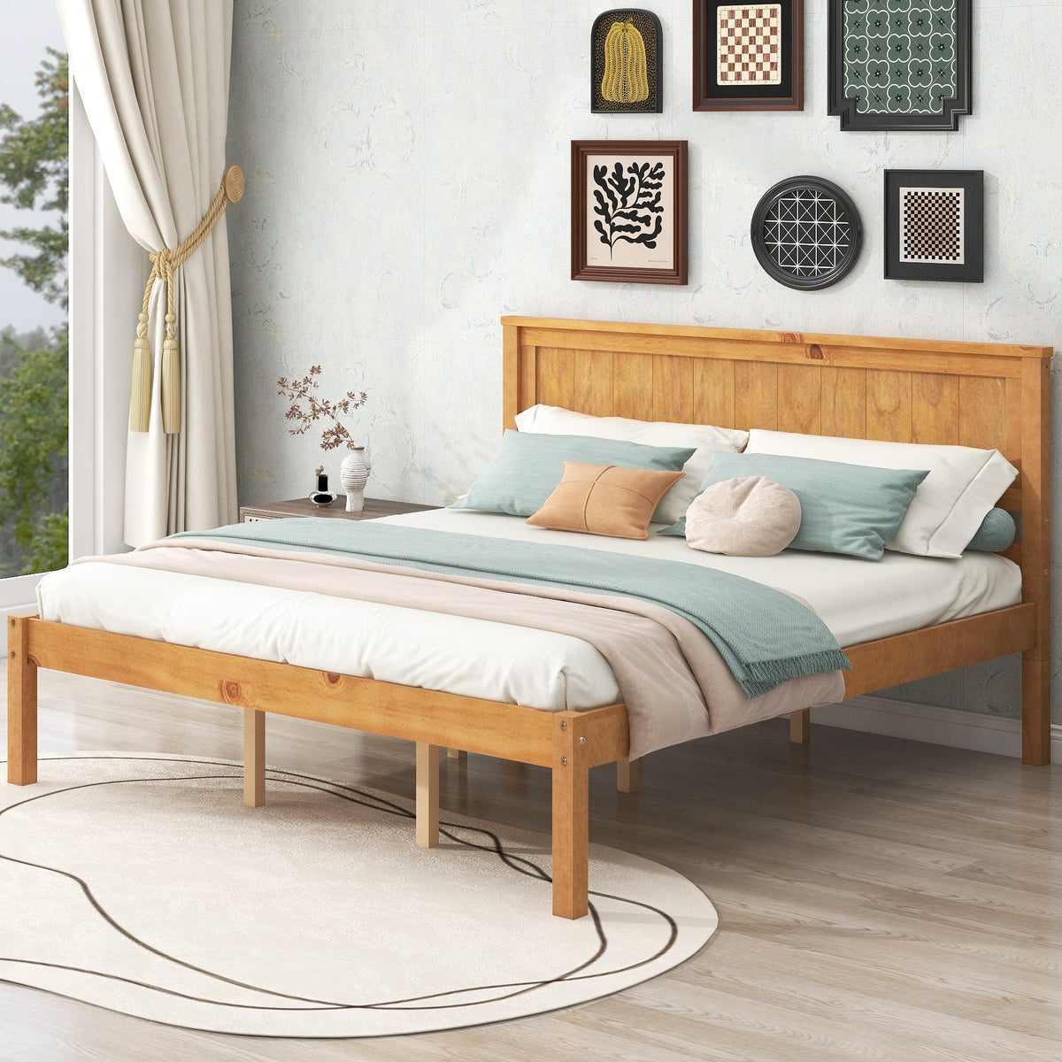 Platform Bed Frame with Headboard, Wood Slat Support, No Box Spring Needed, Queen