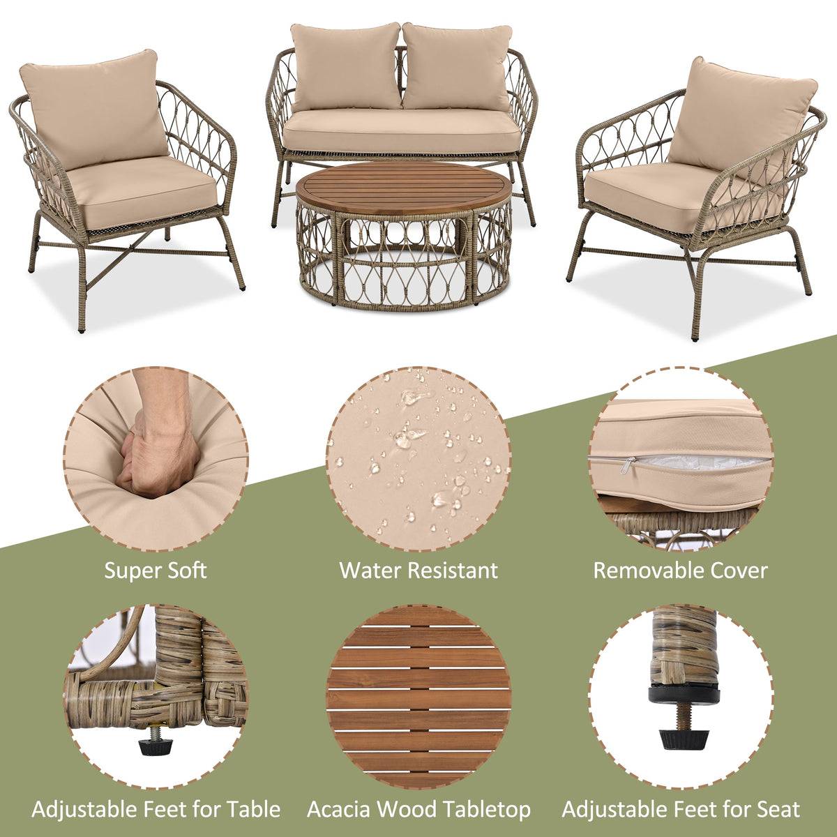 Bohemia-Inspired 4-Person Outdoor Seating Group