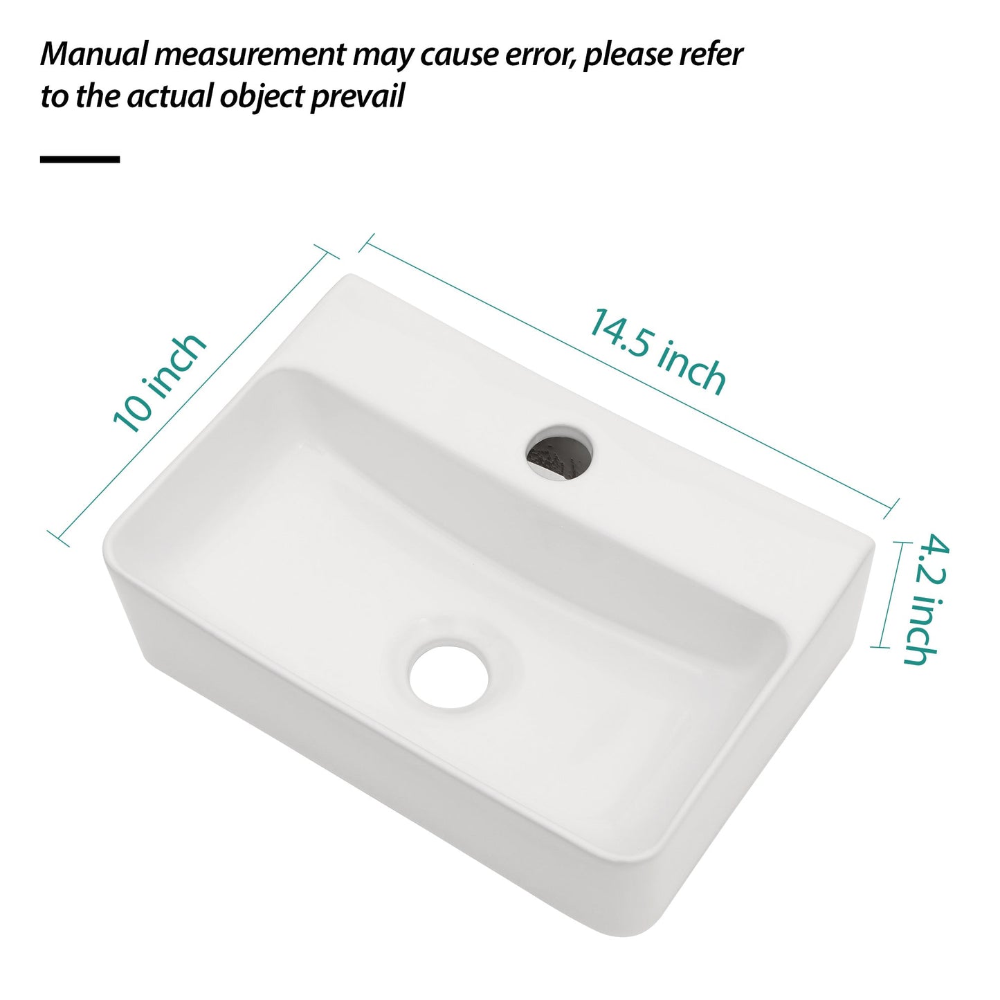 Stain Resistant Rectangular Bathroom Sink - 14.5x10 Inch