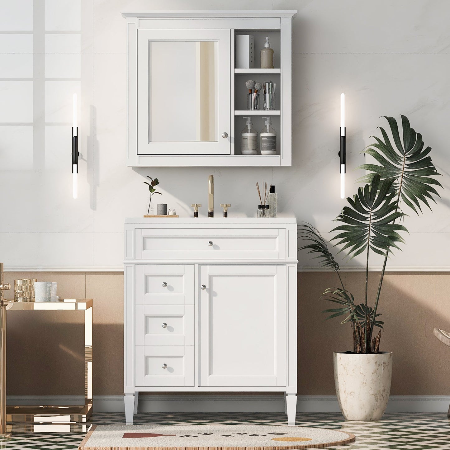 30" Bathroom Vanity with Top Sink, Modern Storage Cabinet