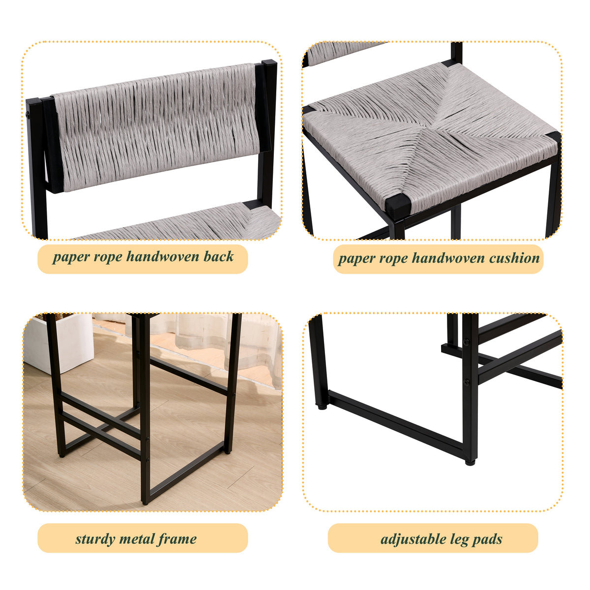 Gray Set of 2 Hand Weave Bar Stools with Back