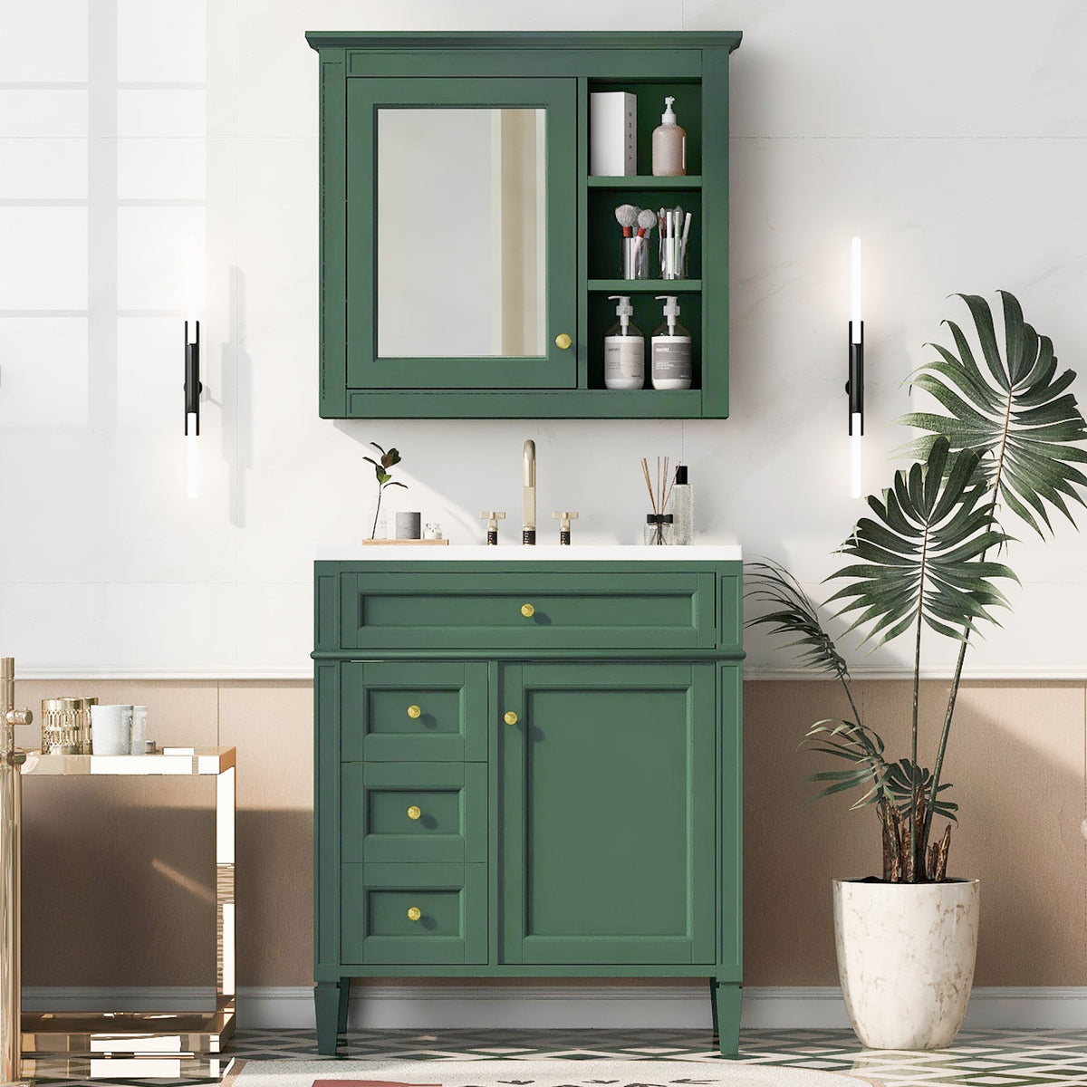 30'' Bathroom Vanity with Top Sink and Mirror Cabinet