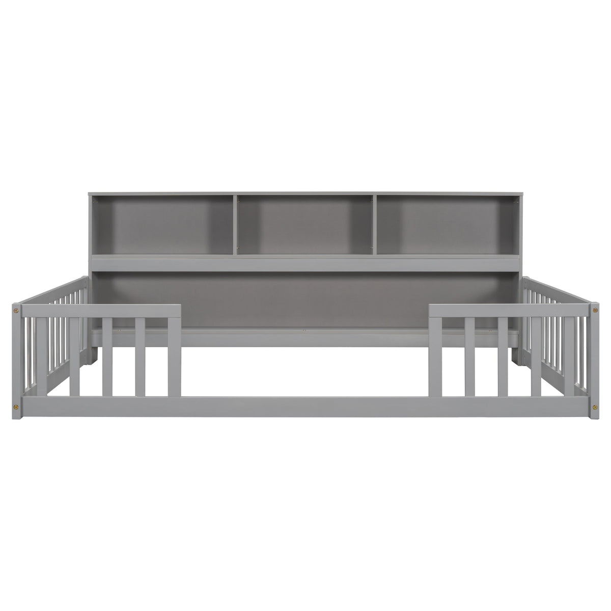 Full Floor Bed With Side Bookcase, Shelves & Guardrails