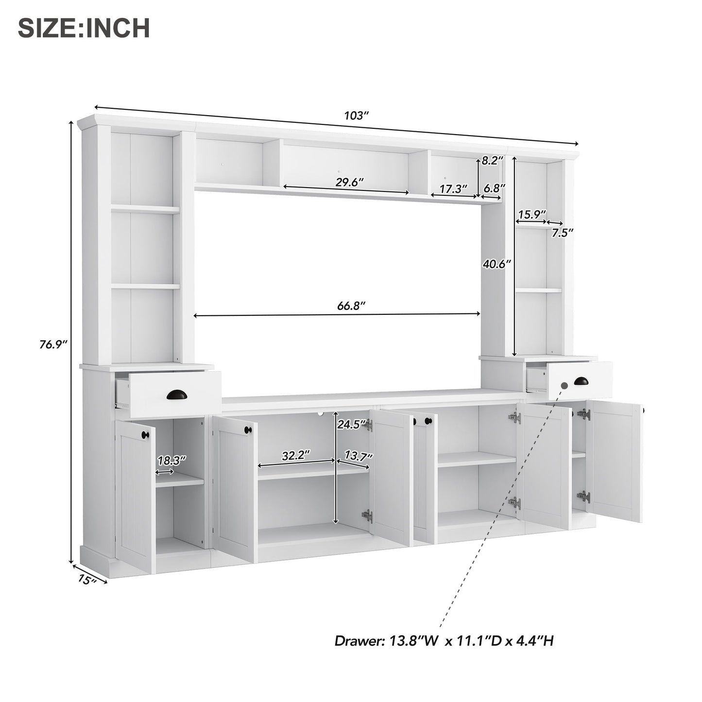 Minimalist Entertainment Wall Unit Set with Bridge for TVs Up to 75''