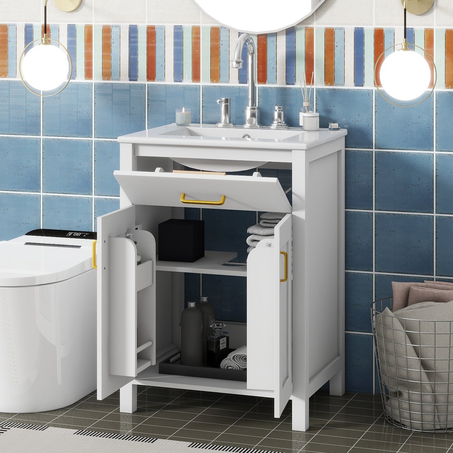 Luxurious 24" Bathroom Vanity Combo with Ceramic Sink