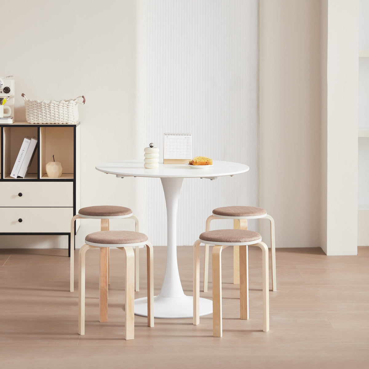 Set of 4 Stackable Stools, Round Backless Chairs for Dining Room, Kitchen