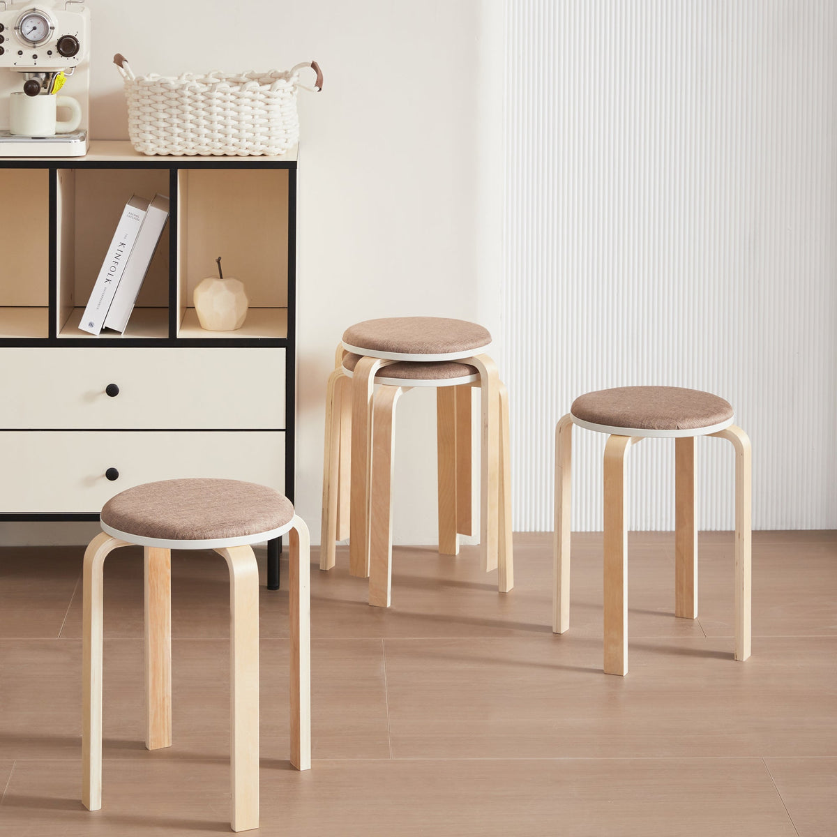 Set of 4 Stackable Stools, Round Backless Chairs for Dining Room, Kitchen