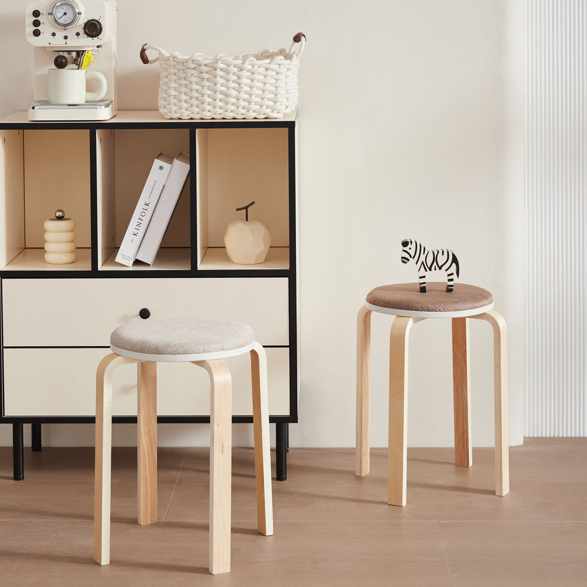 Set of 4 Stackable Stools, Round Backless Chairs for Dining Room, Kitchen