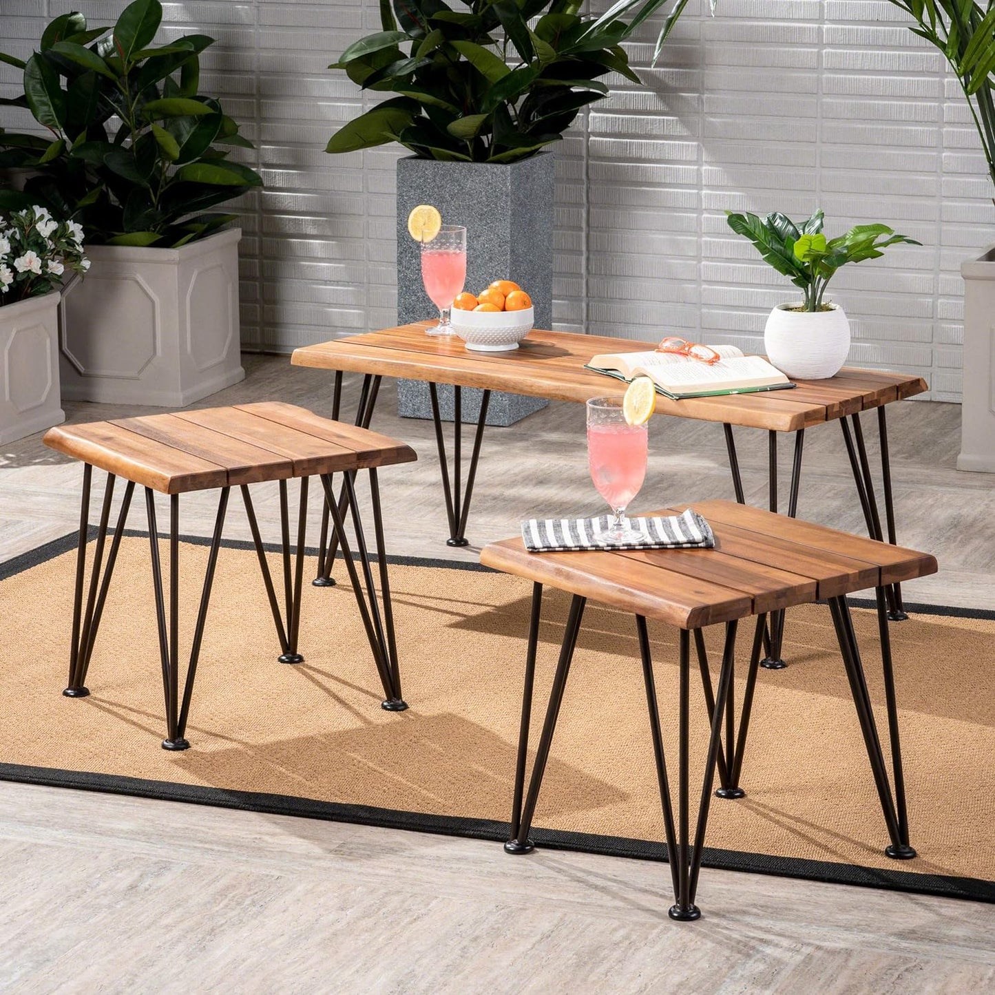 Zion Industrial Wood And Metal Coffee Table Set