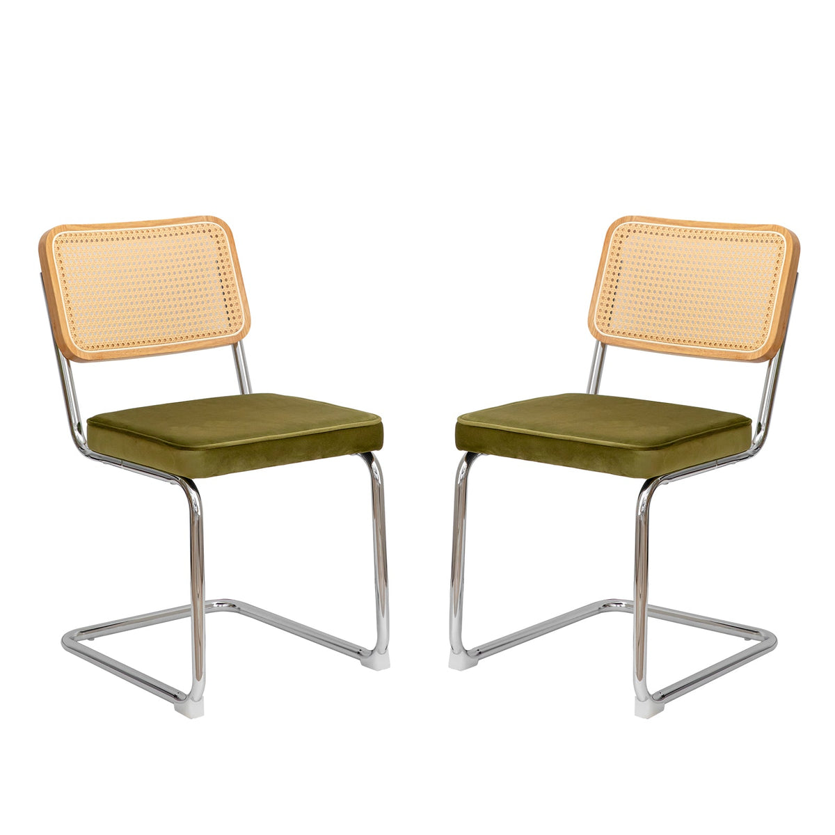 Dining Chairs Set of 2, Velvet Rattan Side Accent Chairs