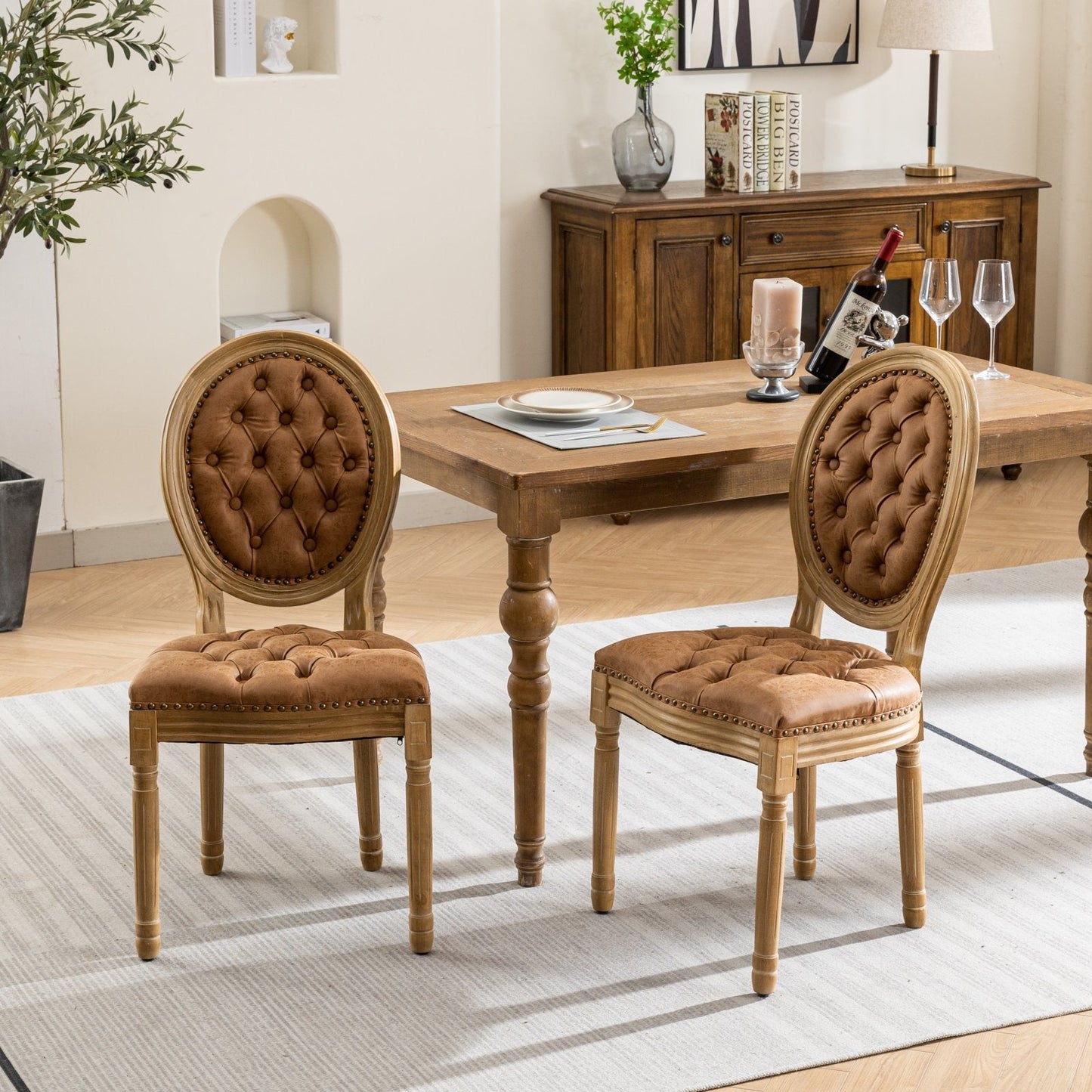 French Style Solid Wood Frame Dining Chair Set of 2