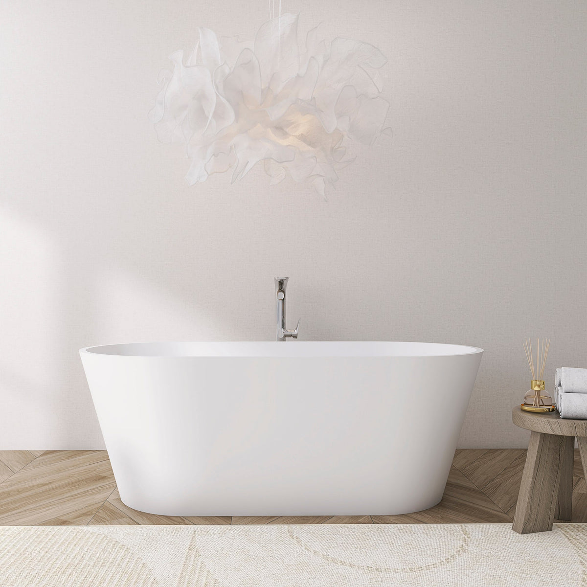 59 Inch Freestanding Solid Surface Soaking Bathtub