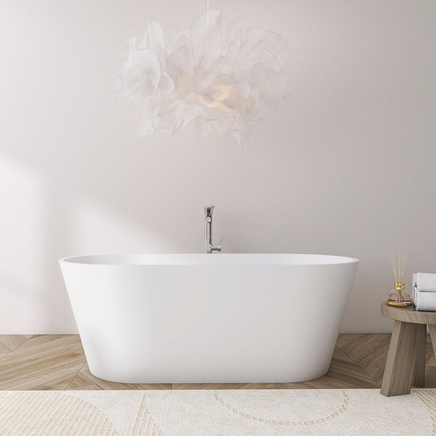 67 Inch Freestanding Solid Surface Soaking Bathtub