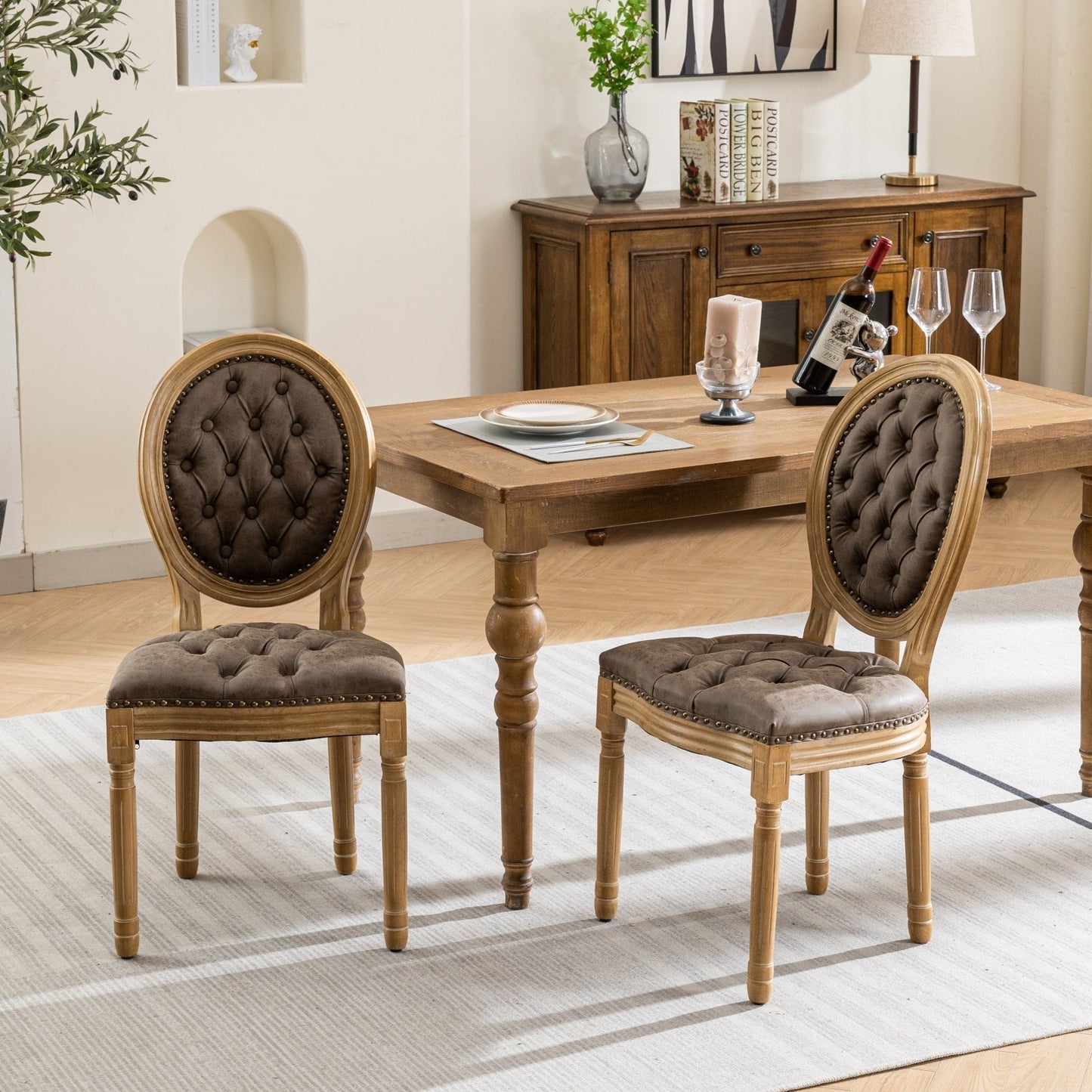 French Style Solid Wood Frame Dining Chair Set of 2