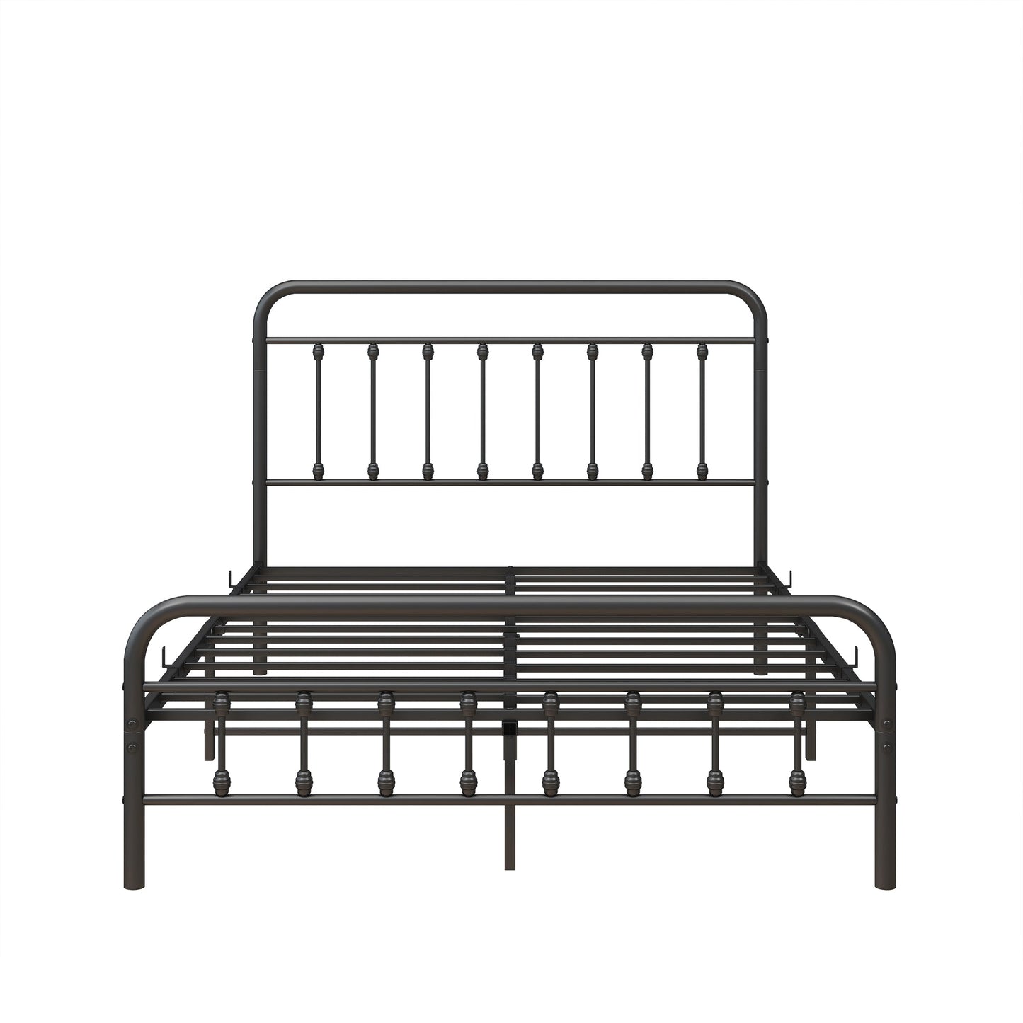 Metal Platform Bed Frame with Victorian Style Headboard
