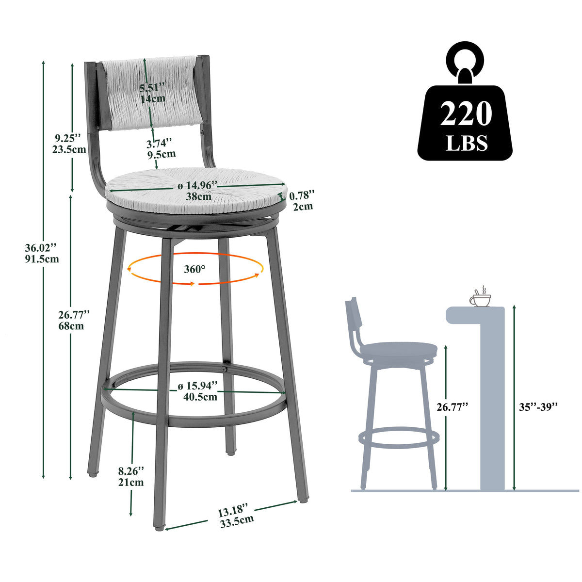 Honey Swivel Bar Stools with Paper Rope - Set of 2