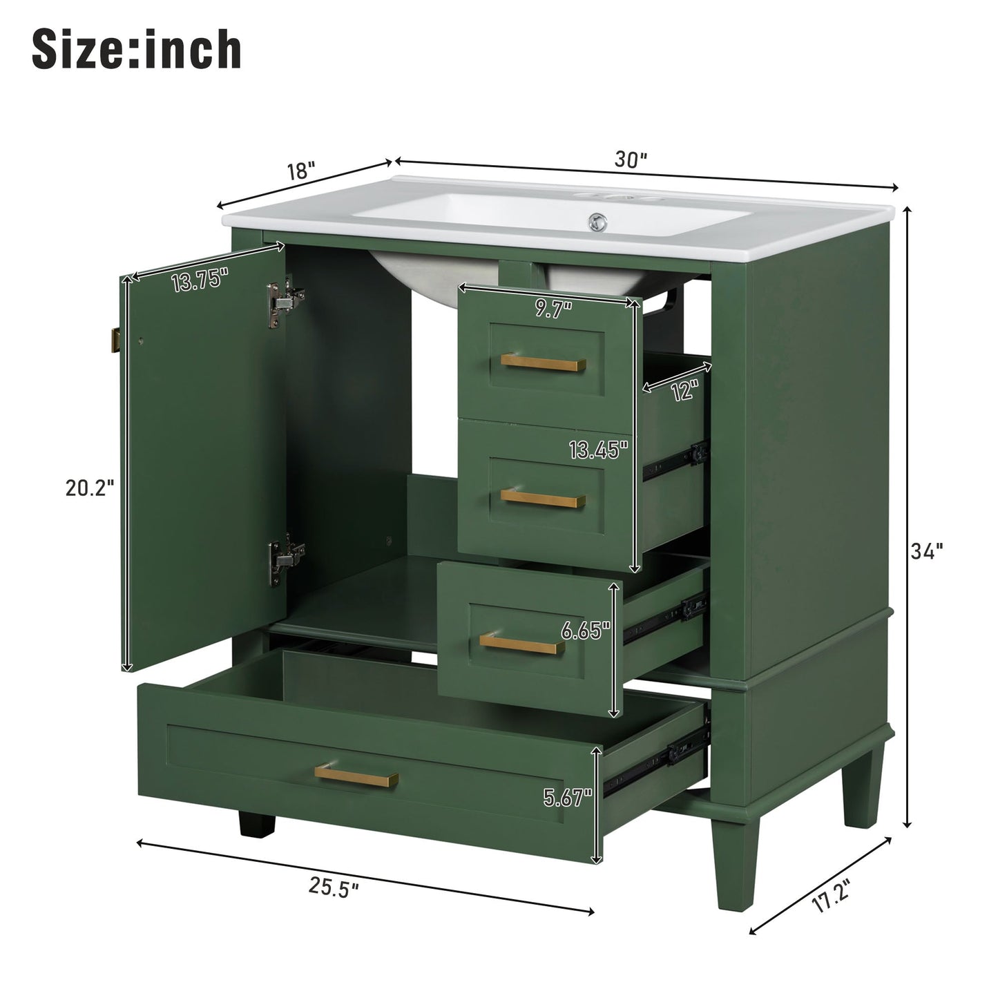 30" Bathroom Vanity in Green