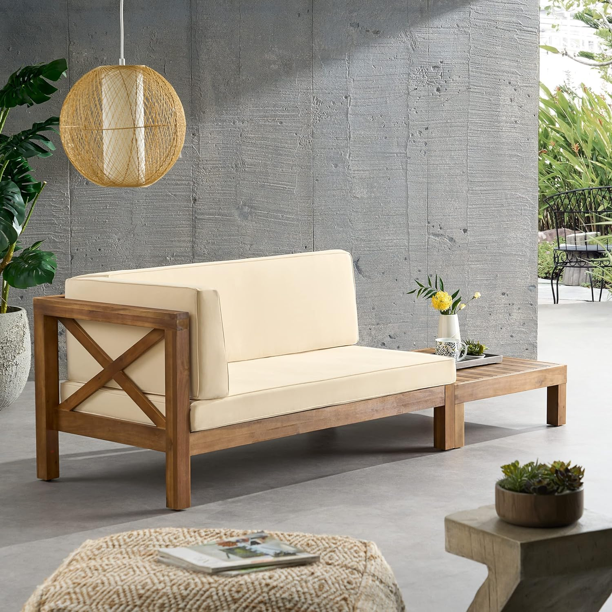 Brava X-Back Corner Bench-L with Coffee Table