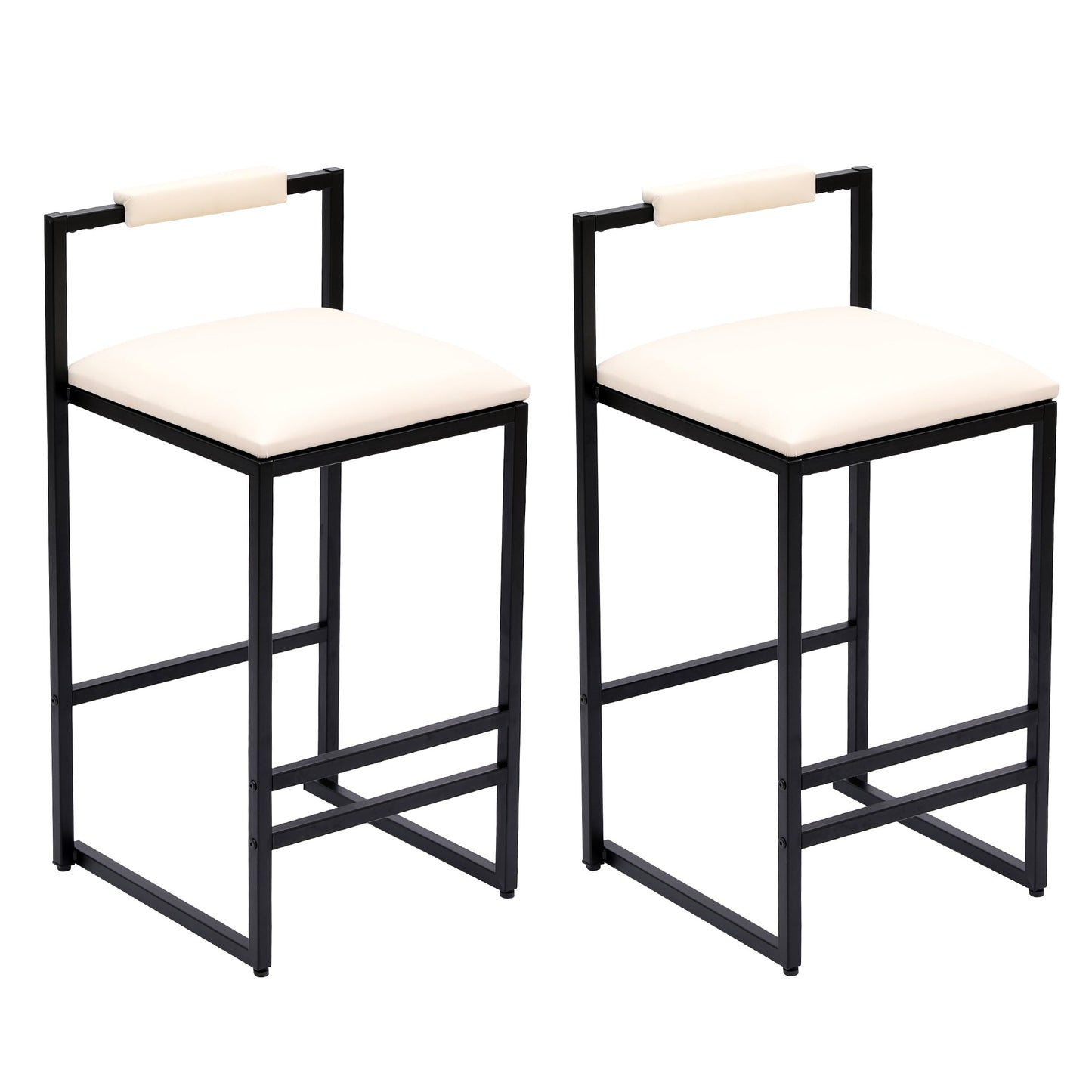 Set of 2 Barstools - Faux Leather Upholstered Modern Metal Frame