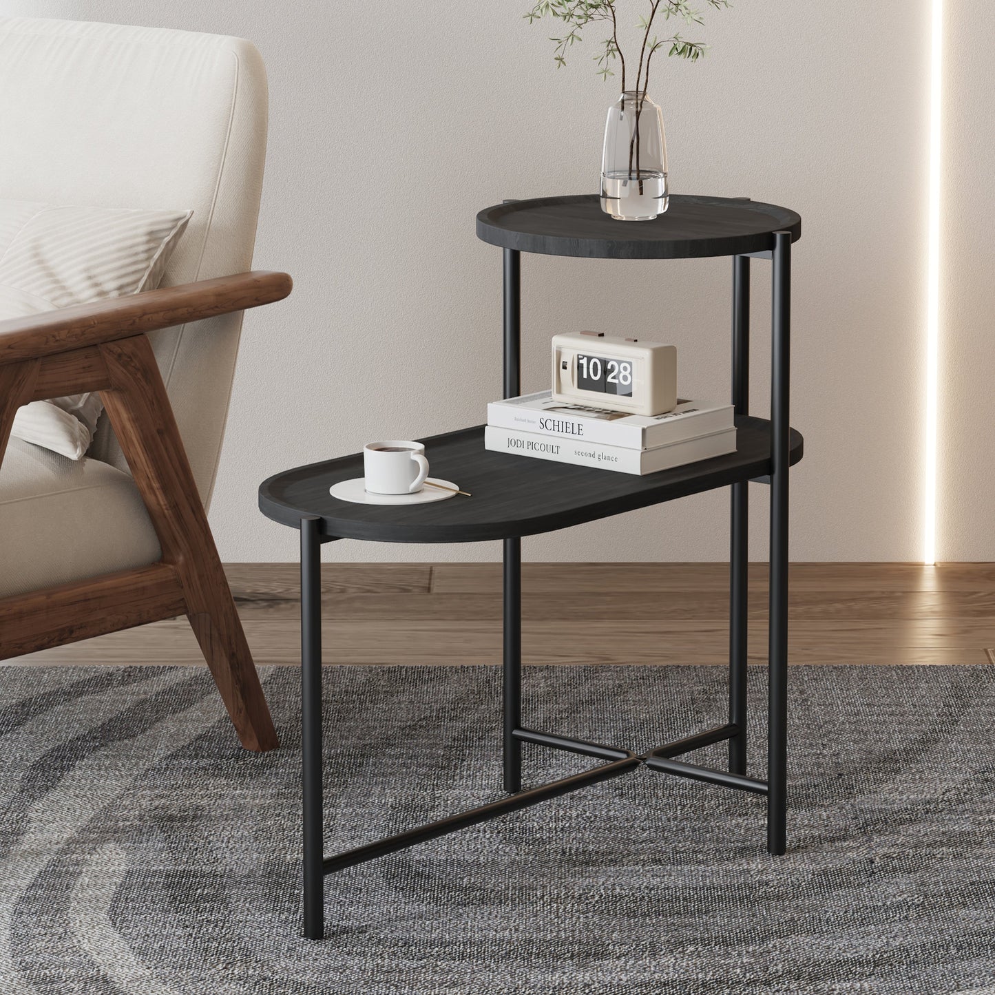 Round Coffee Table with Storage Tray