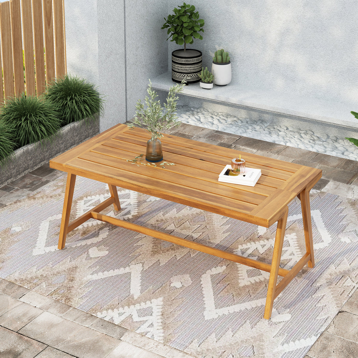 Modern Outdoor Dining Table, Acacia Wood Patio Table