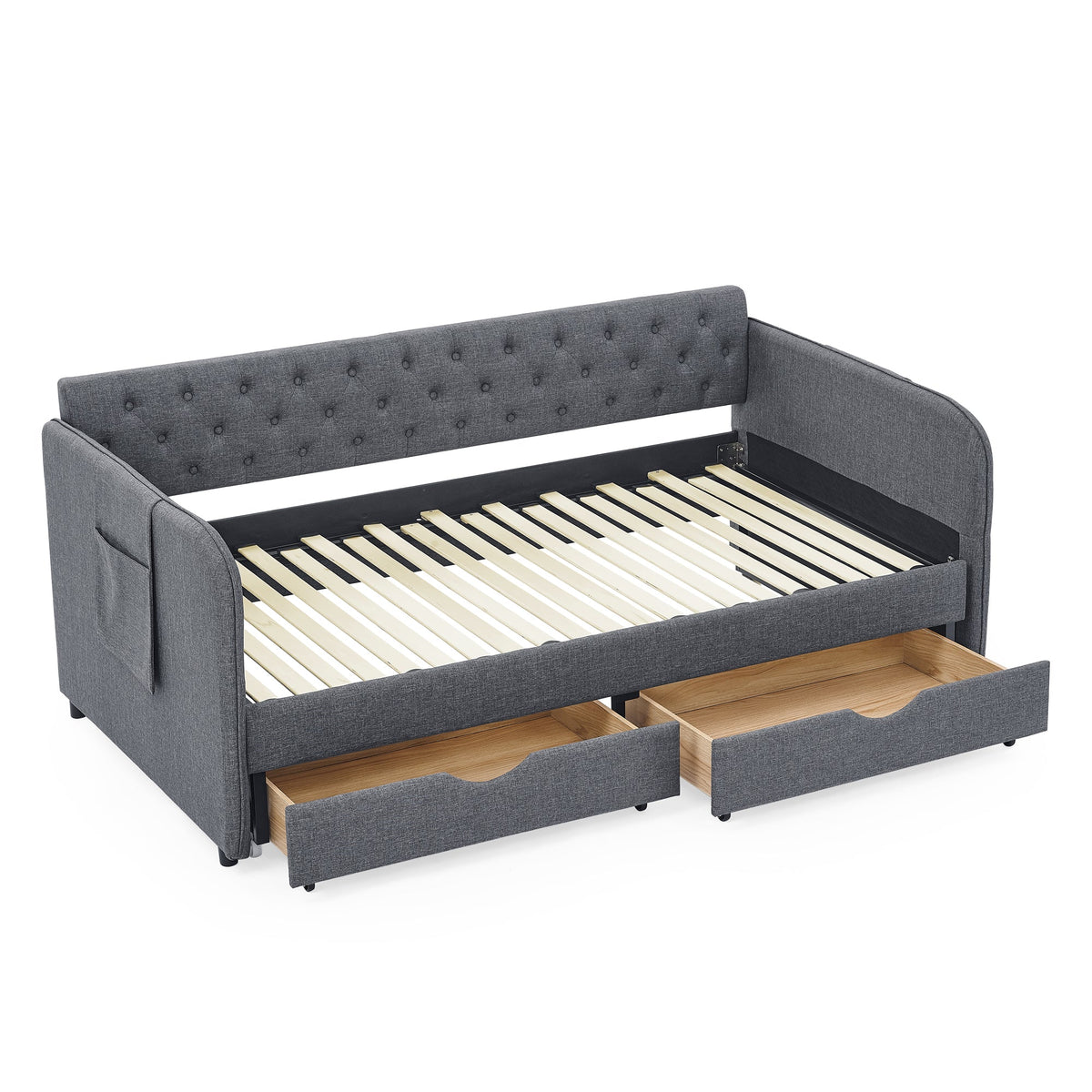 Twin Size Upholstery Daybed with Trundle Bed and Storage Drawers