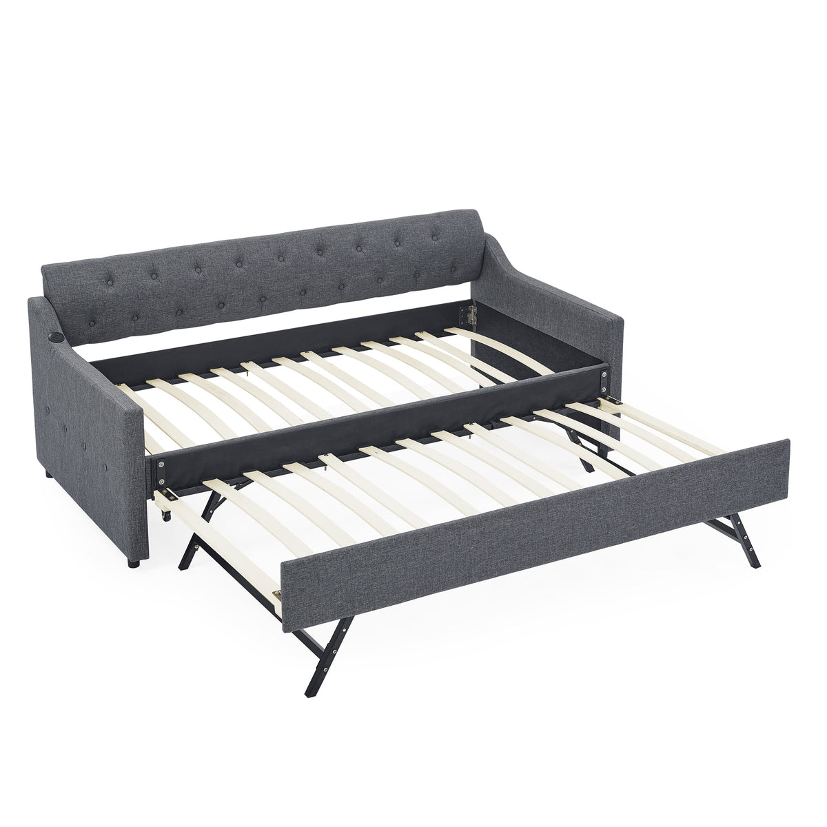 Twin Size Upholstery Daybed with Twin Size Erectable Trundle