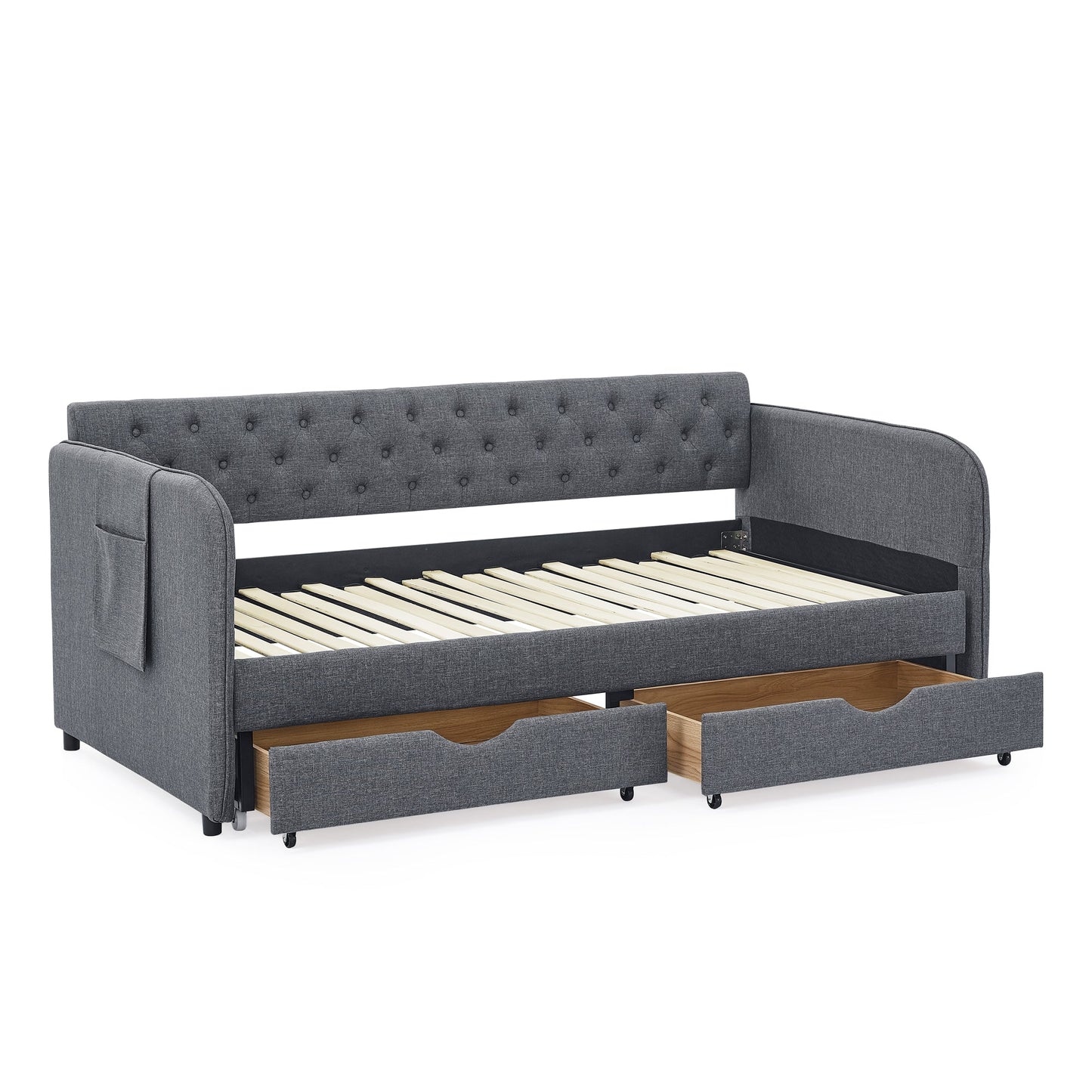 Twin Size Upholstery Daybed with Trundle Bed and Storage Drawers