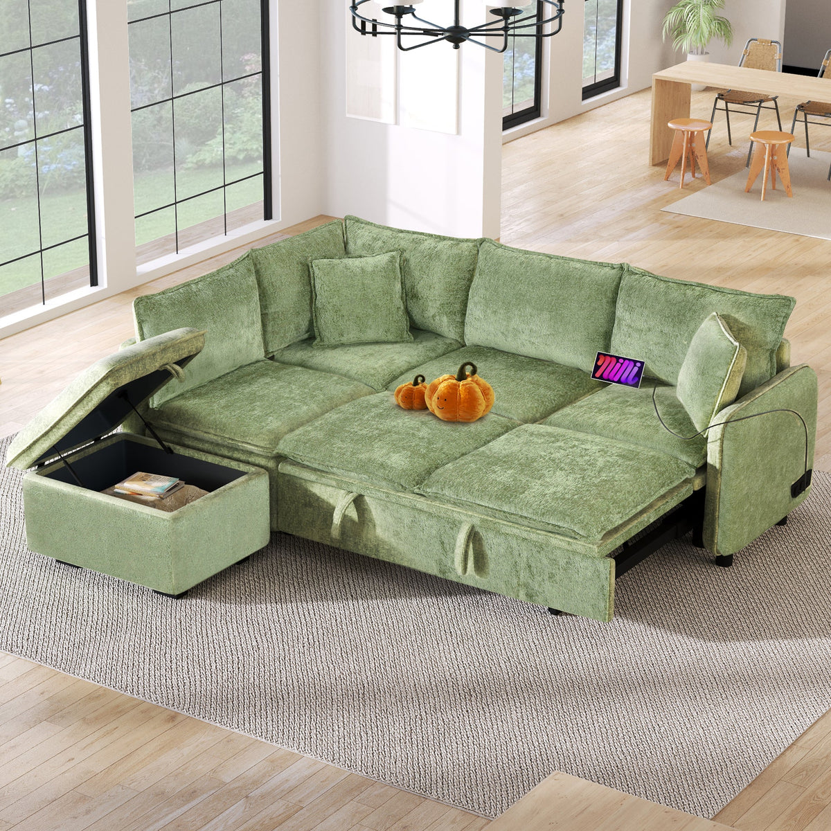 82.67" Convertible Sofa Bed Sectional with Storage Ottoman