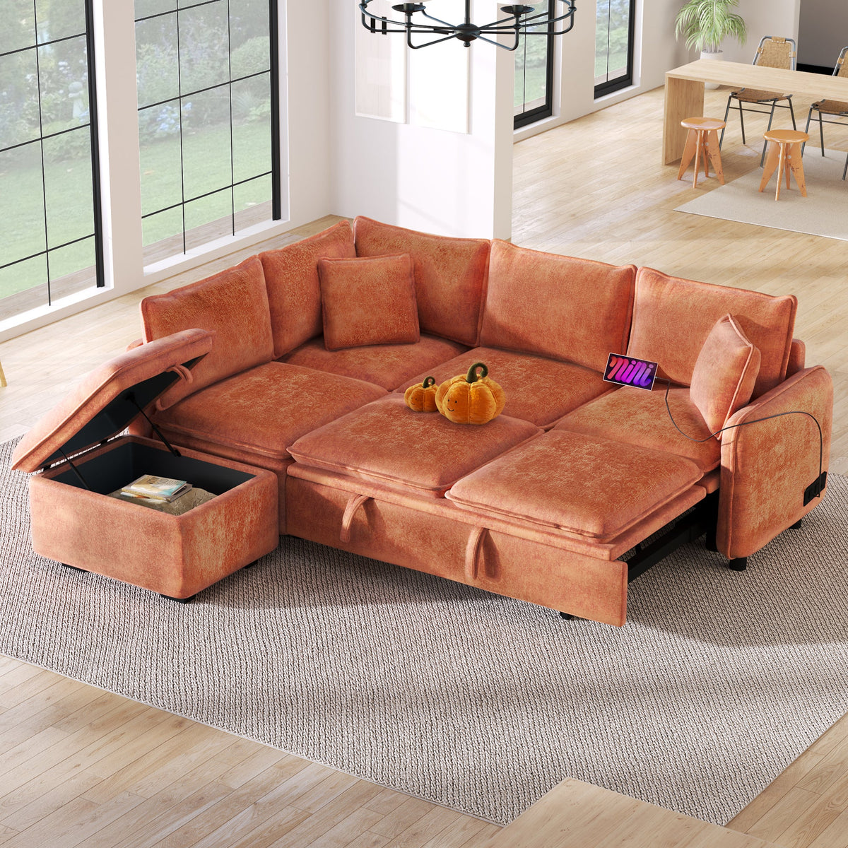 82.67" Convertible Sofa Bed Sectional with Storage Ottoman