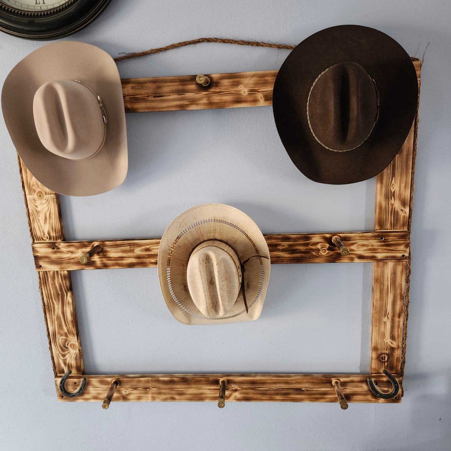 9 Cowboy Hat Rack | Cowboy Hat Holder | Rustic Western Hat Display | Handcrafted Wooden Organizer | Space-Saving Home Decor | Made in USA