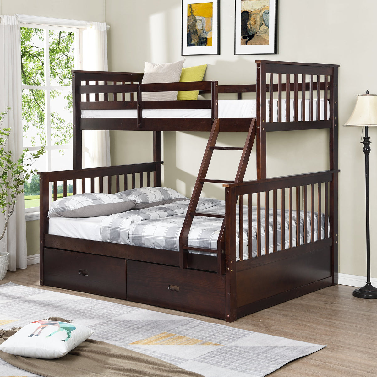 Twin Over Full Bunk Bed with Storage Drawers – Espresso