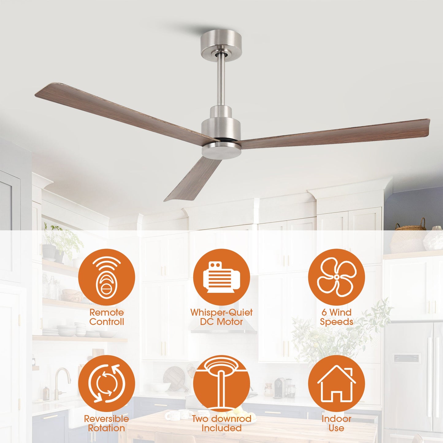 52 Inch Esther 3-Blades Modern Downrod Mount Ceiling Fan with Remote Control