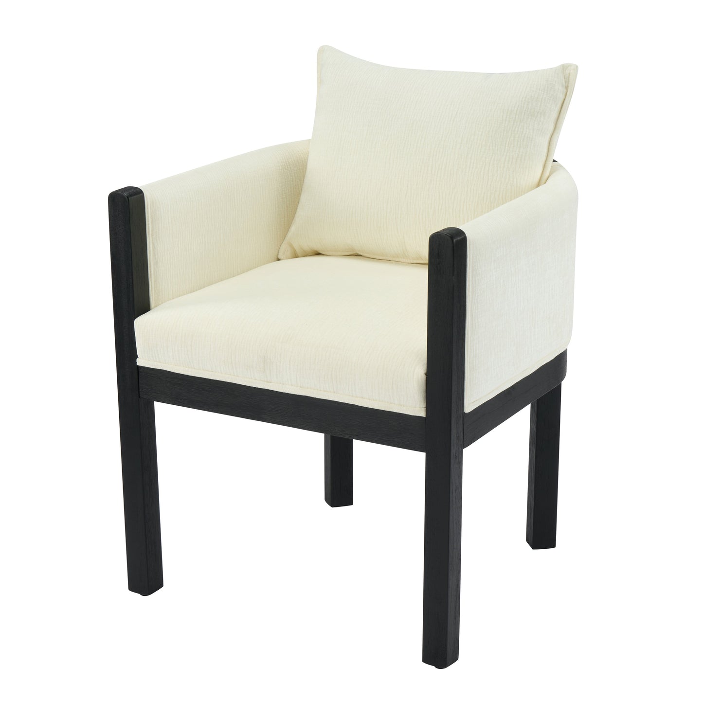 Linen Upholstered Armchair with Black Rubber Wood Legs