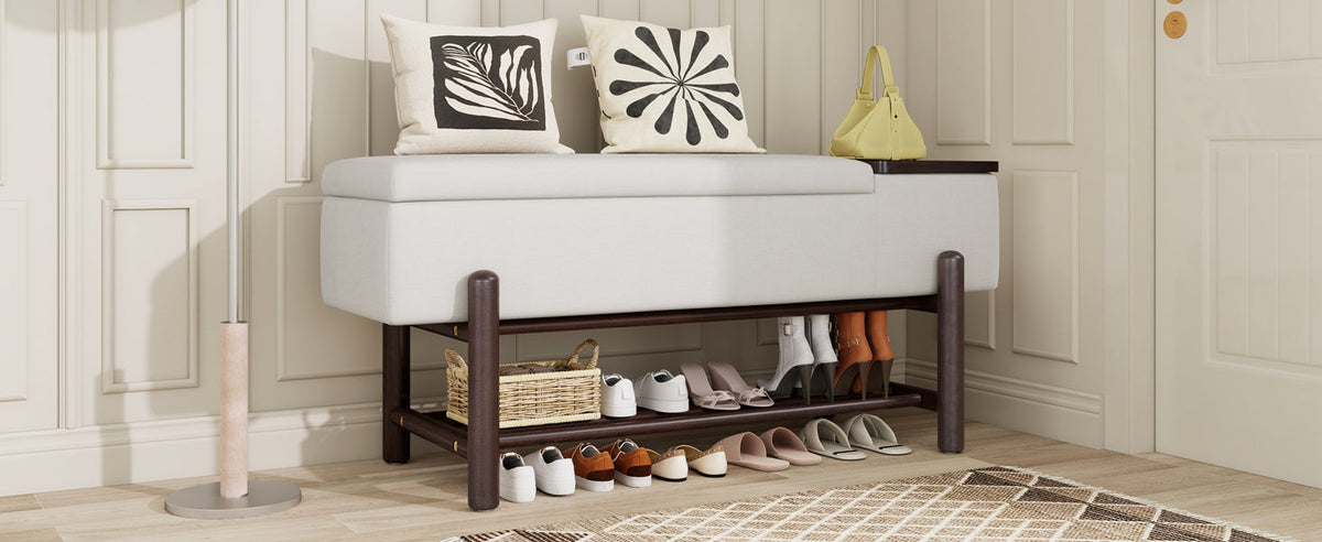 TREXM Farmhouse Upholstered Storage Bench