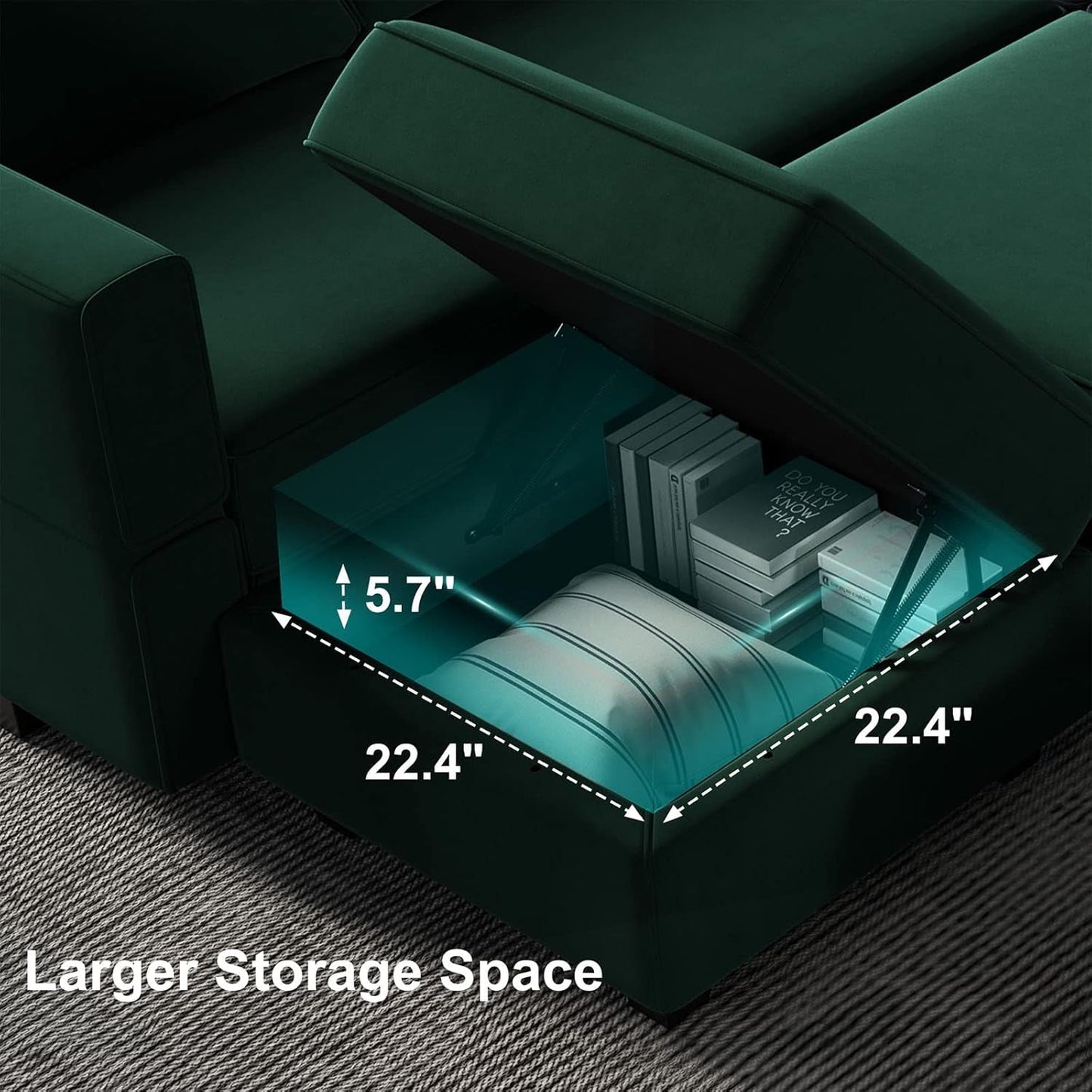 Luxurious Emerald Green Velvet Modular Sleeper Sofa