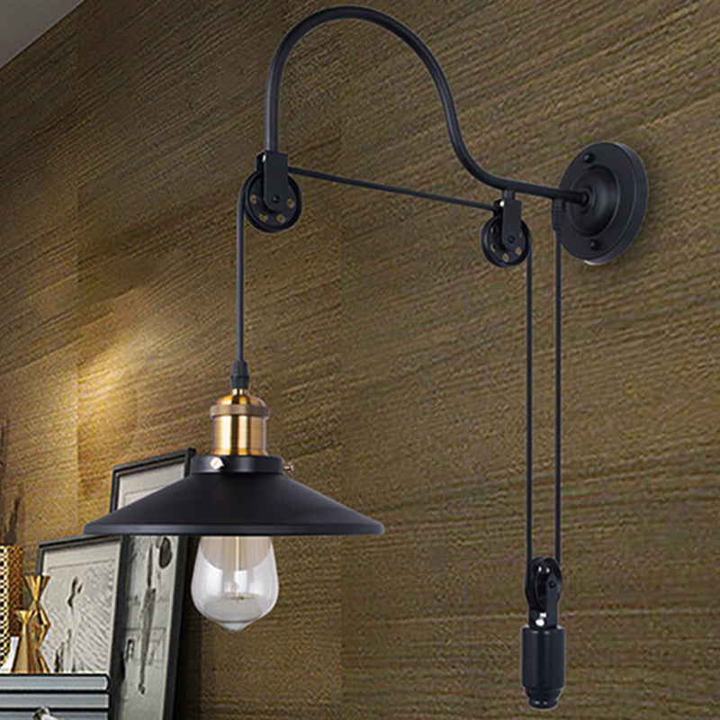 Anastasia: Black Metal Sconce Light with Pulley