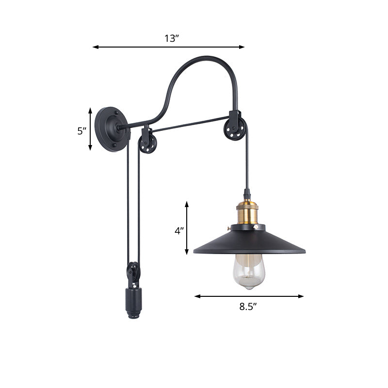 Anastasia: Black Metal Sconce Light with Pulley