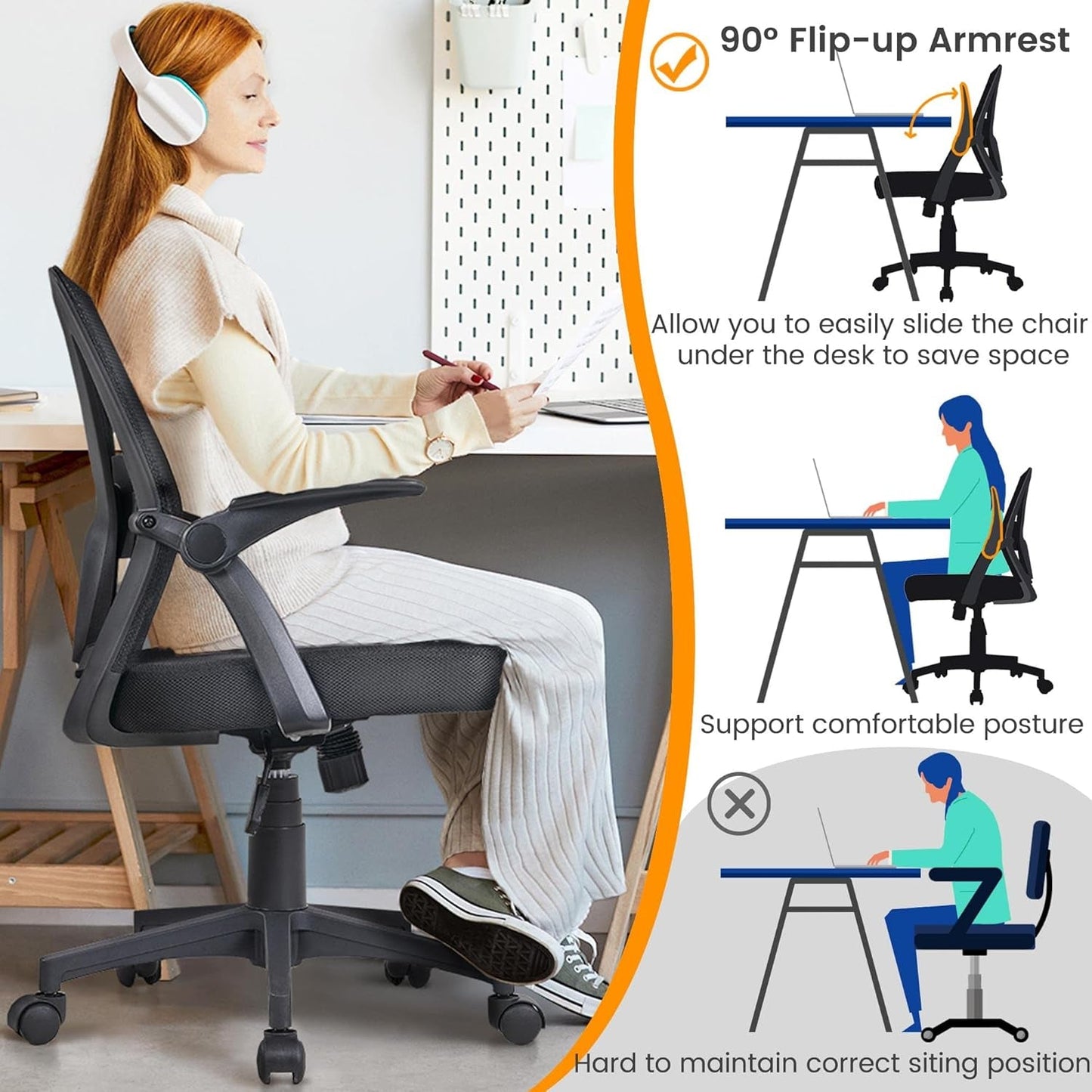 Black Ergonomic Mesh Office Chair With Adjustable Height