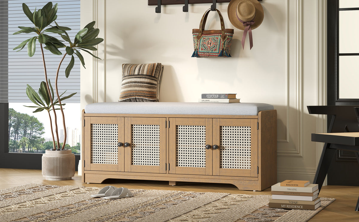 TREXM Rustic Storage Bench Multifunctional Wood Entryway Shoe Bench