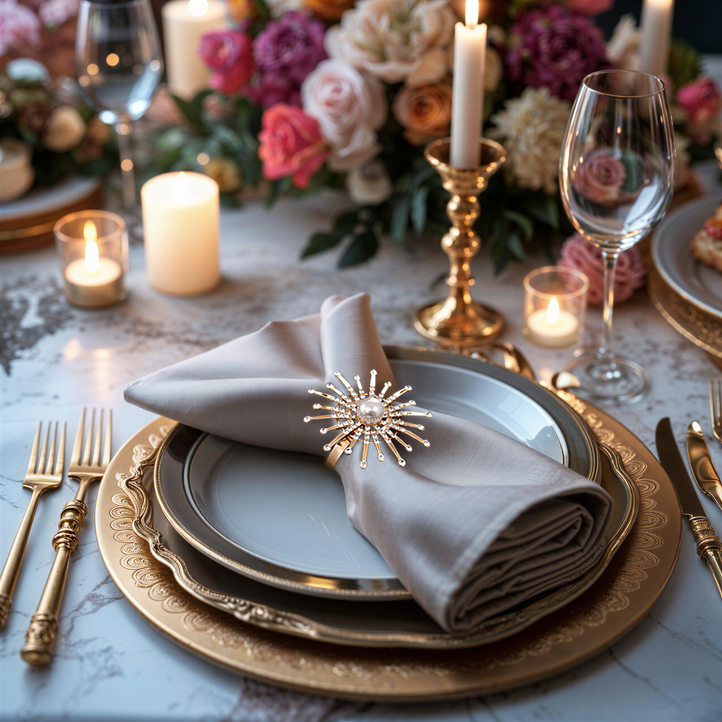 Gold Floral Napkin Rings – Elegant Pearl Table Setting Rings for Dining Decor