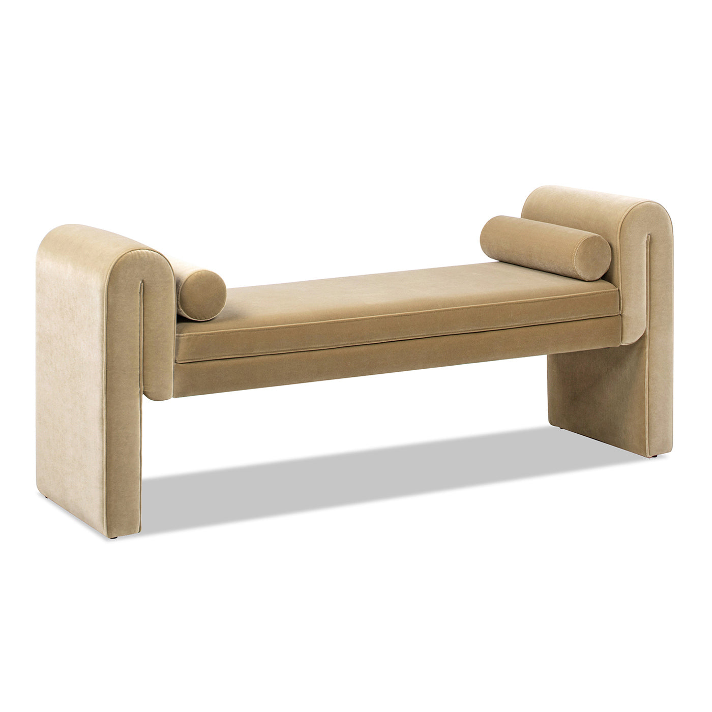 Mason 60.5' Arched Arm Bench with Bolster Pillows, Camel Brown Beige Performance Velvet