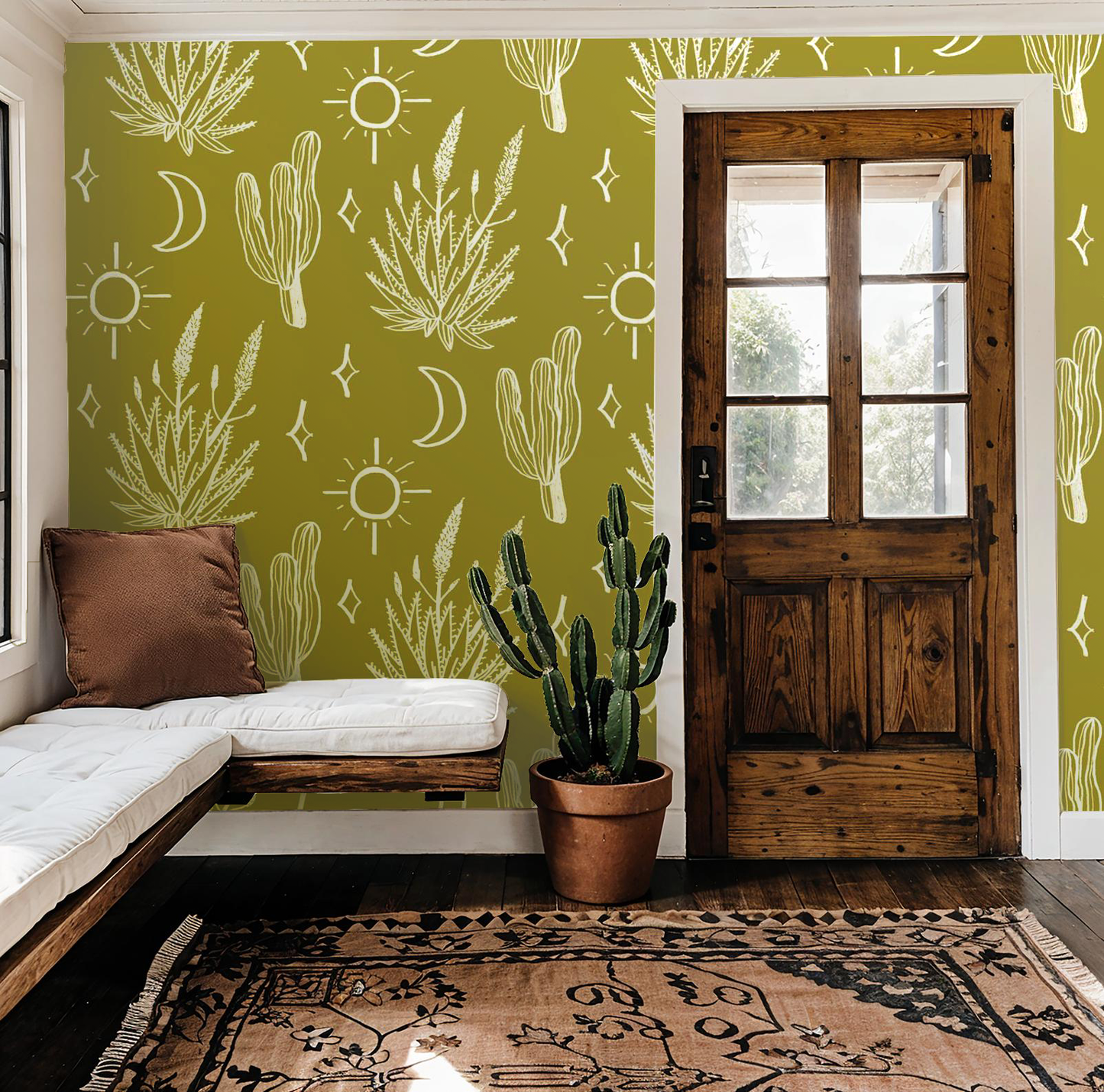 Desert Sky Wallpaper, large pattern, chartreuse