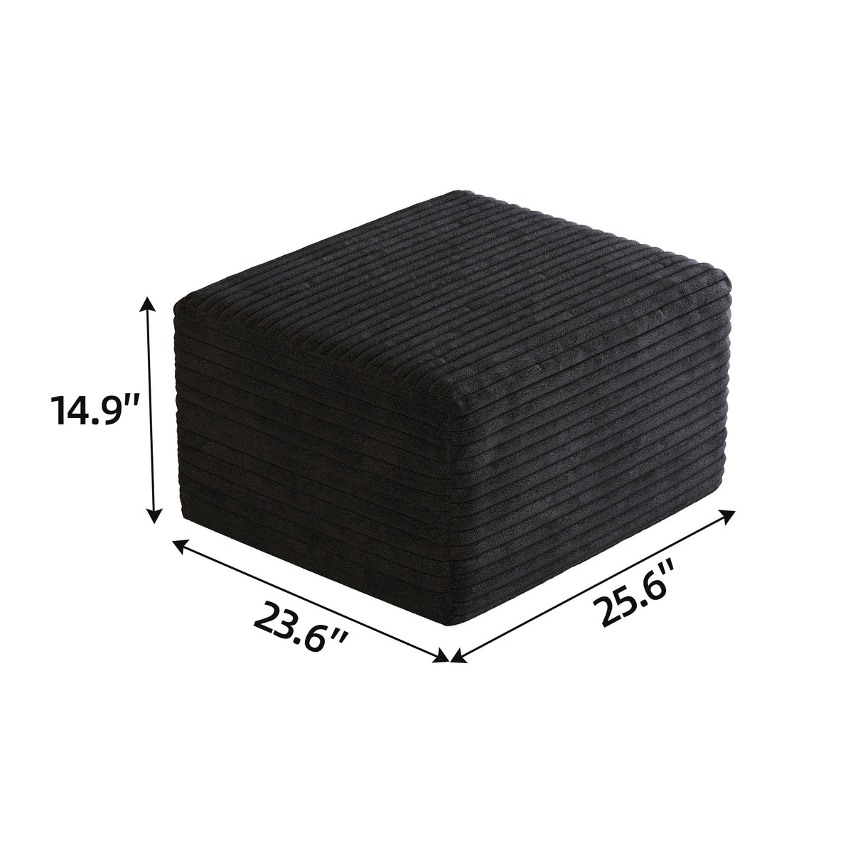 No Assembly Required Sofa Ottoman in Black Plush Corduroy