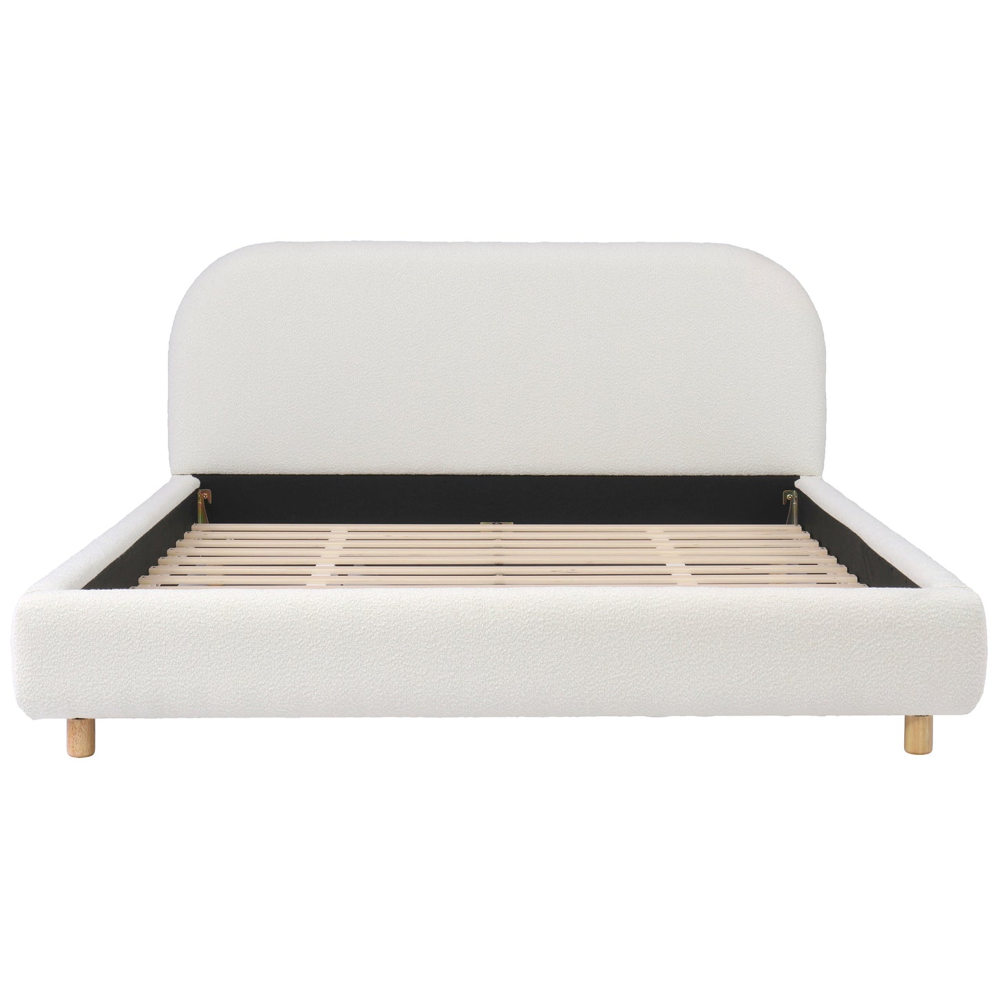 Queen Size Upholstered Bed With Boucle Fabric