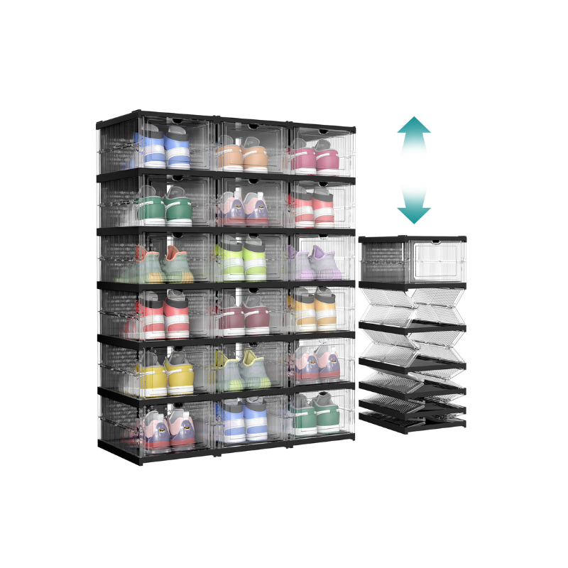 Pack of 18 Foldable Shoe Boxes, Fit up to US Size 13