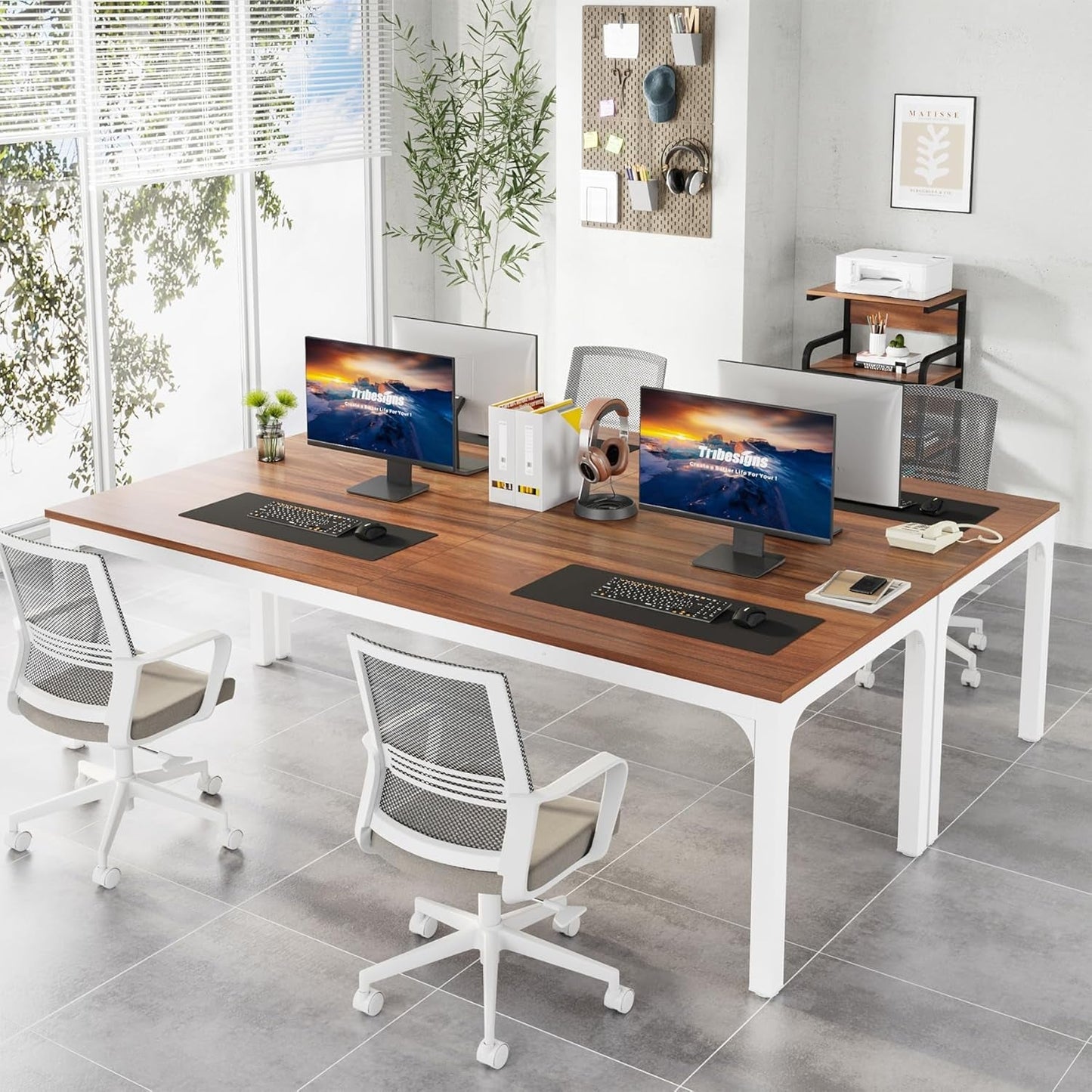 78.7 Inch Extra Long Computer Desk For Two Walnut White