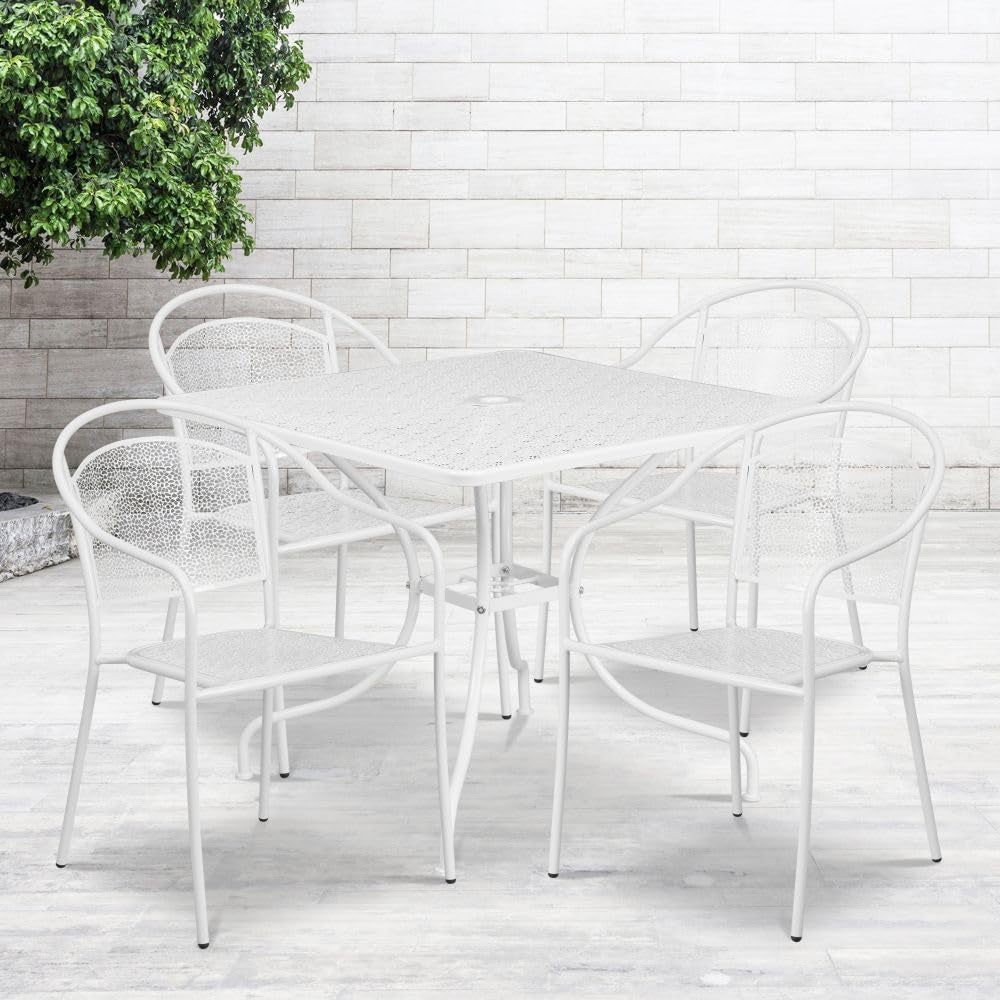 35.5 Square White Outdoor Patio Table Set With 4 Chairs