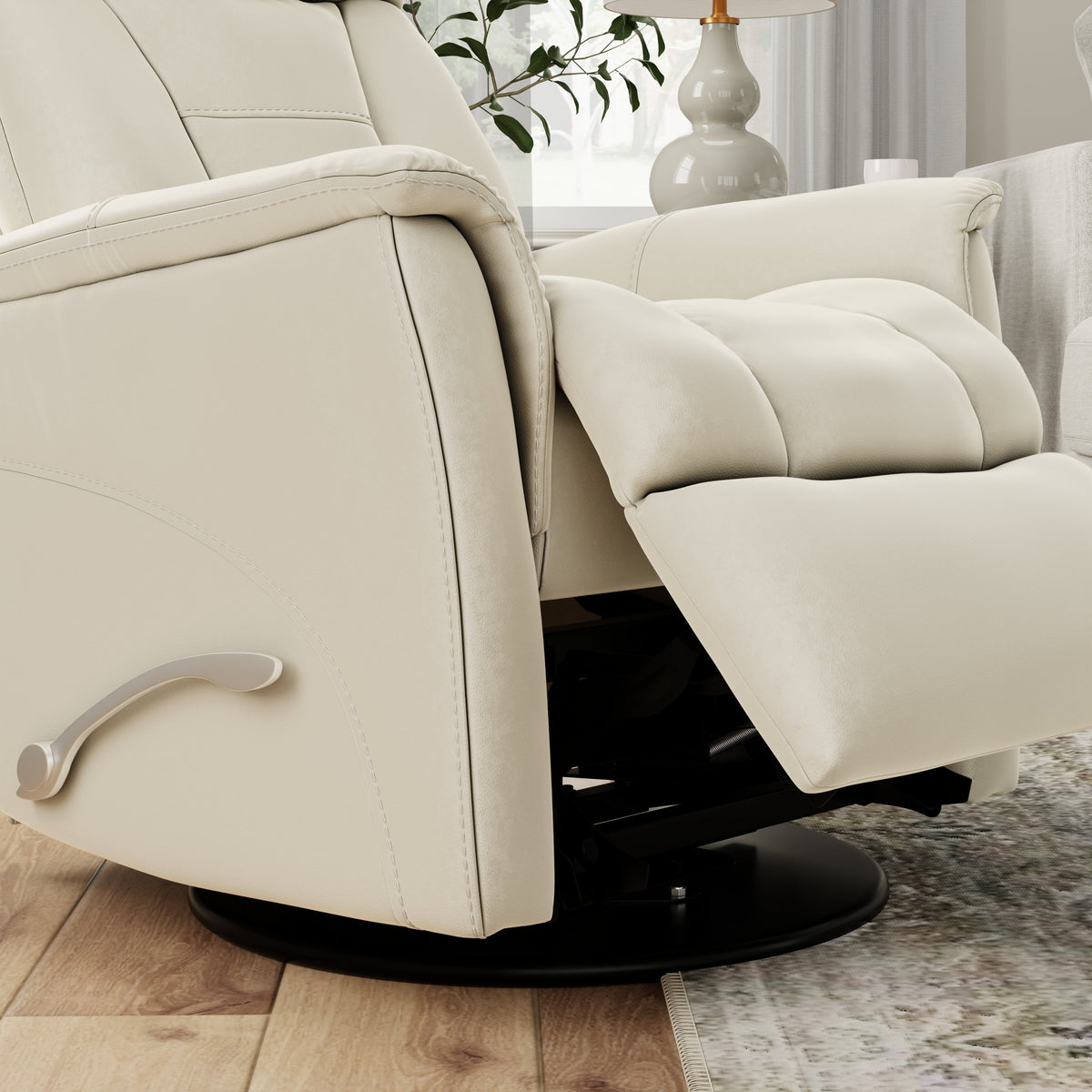 Global Home Swivel Glider Recliner with Manual Adjustable Headrest & Footrest
